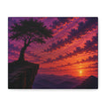 Sunset Cliff Canvas Wall Art — Silhouette Tree Over Mountain Sunset