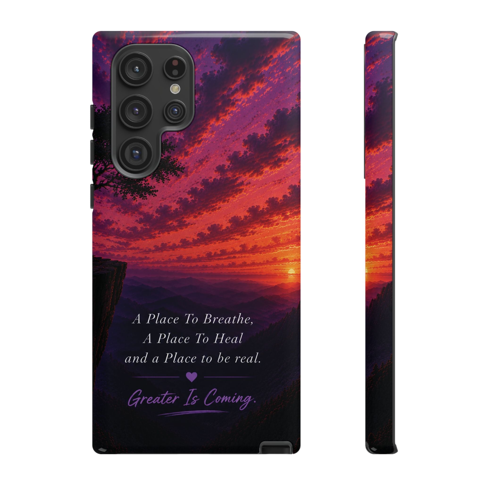 Sunset Serenity Phone Case – “A Place To Breathe, A Place To Heal” Inspirational Galaxy Case