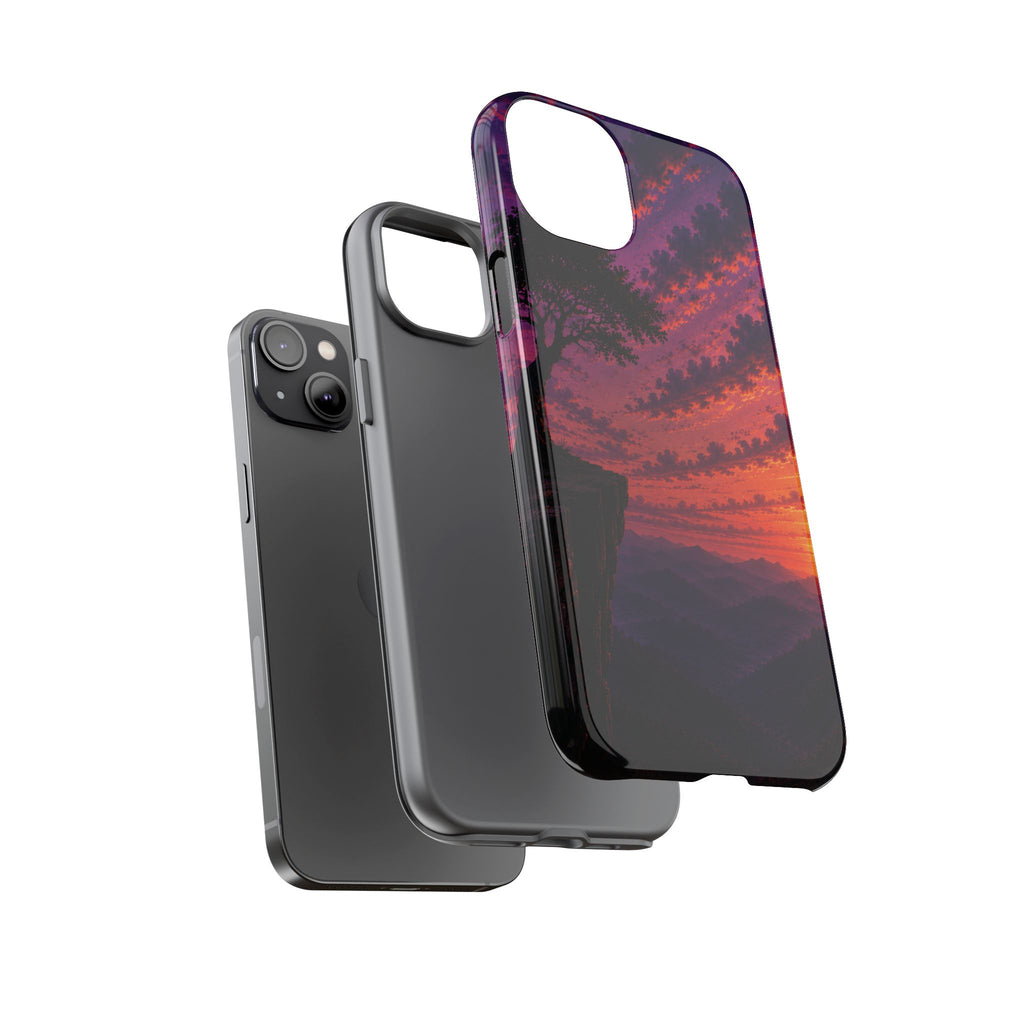 Sunset Cliff Tough Phone Case - Vibrant Purple Orange Landscape for Galaxy & iPhone