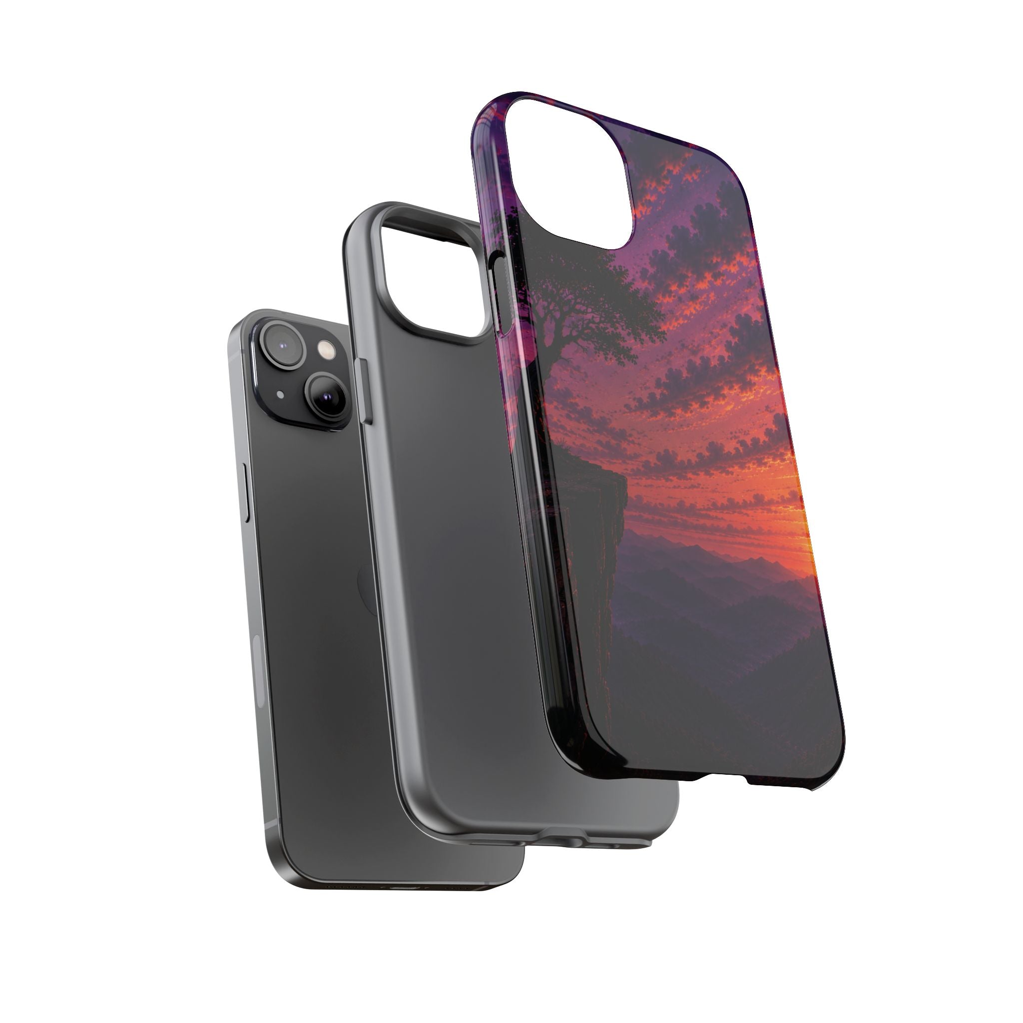 Sunset Cliff Tough Phone Case - Vibrant Purple Orange Landscape for Galaxy & iPhone