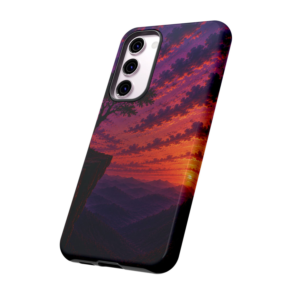 Sunset Cliff Tough Phone Case - Vibrant Purple Orange Landscape for Galaxy & iPhone