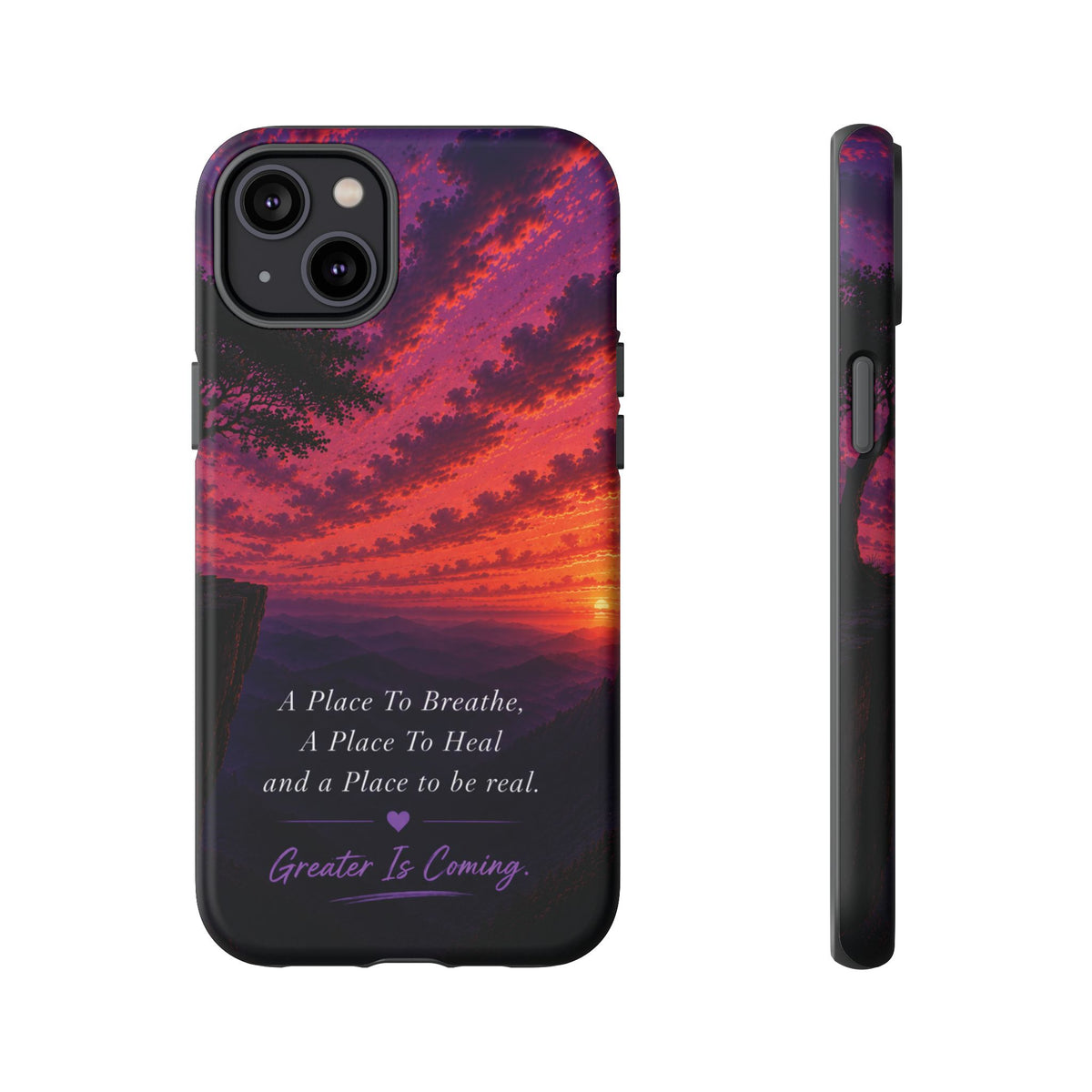 Sunset Serenity Phone Case – “A Place To Breathe, A Place To Heal” Inspirational Galaxy Case