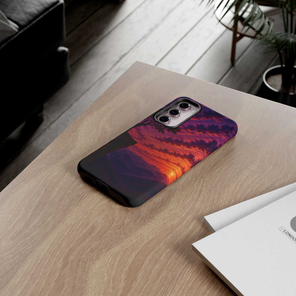 Sunset Cliff Tough Phone Case - Vibrant Purple Orange Landscape for Galaxy & iPhone