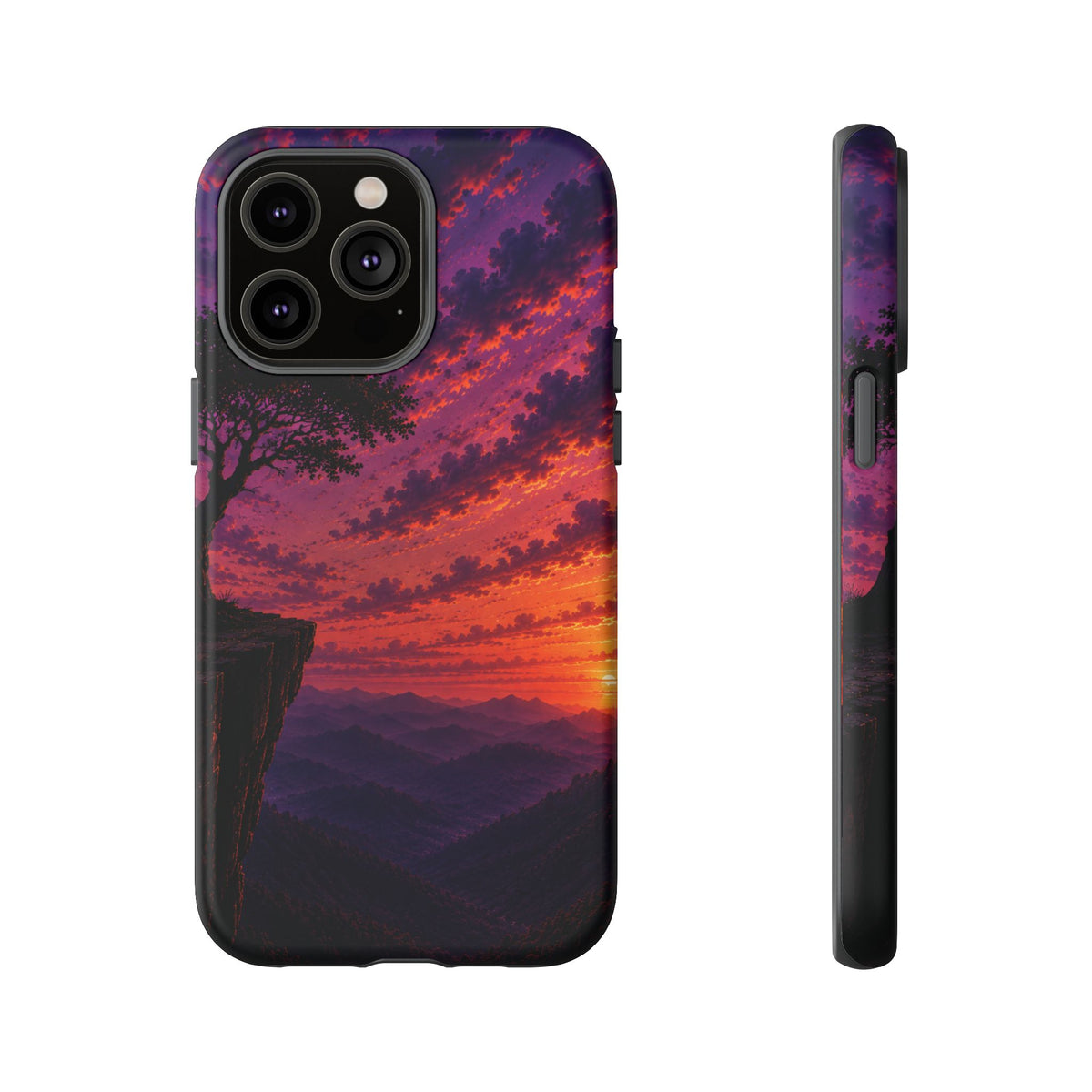 Sunset Cliff Tough Phone Case - Vibrant Purple Orange Landscape for Galaxy & iPhone