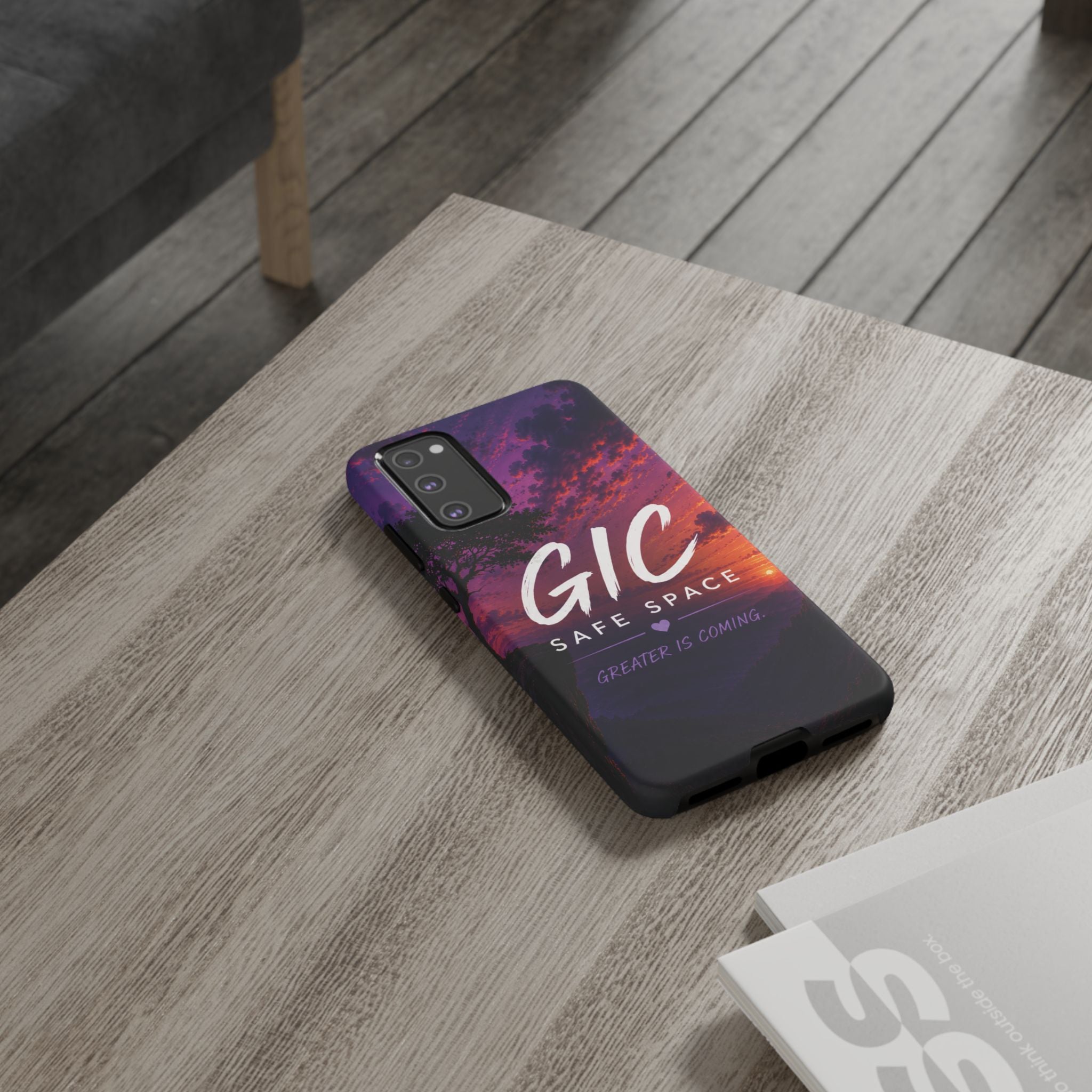 GIC Safe Space Tough Phone Case — "Greater Is Coming" Sunset Design