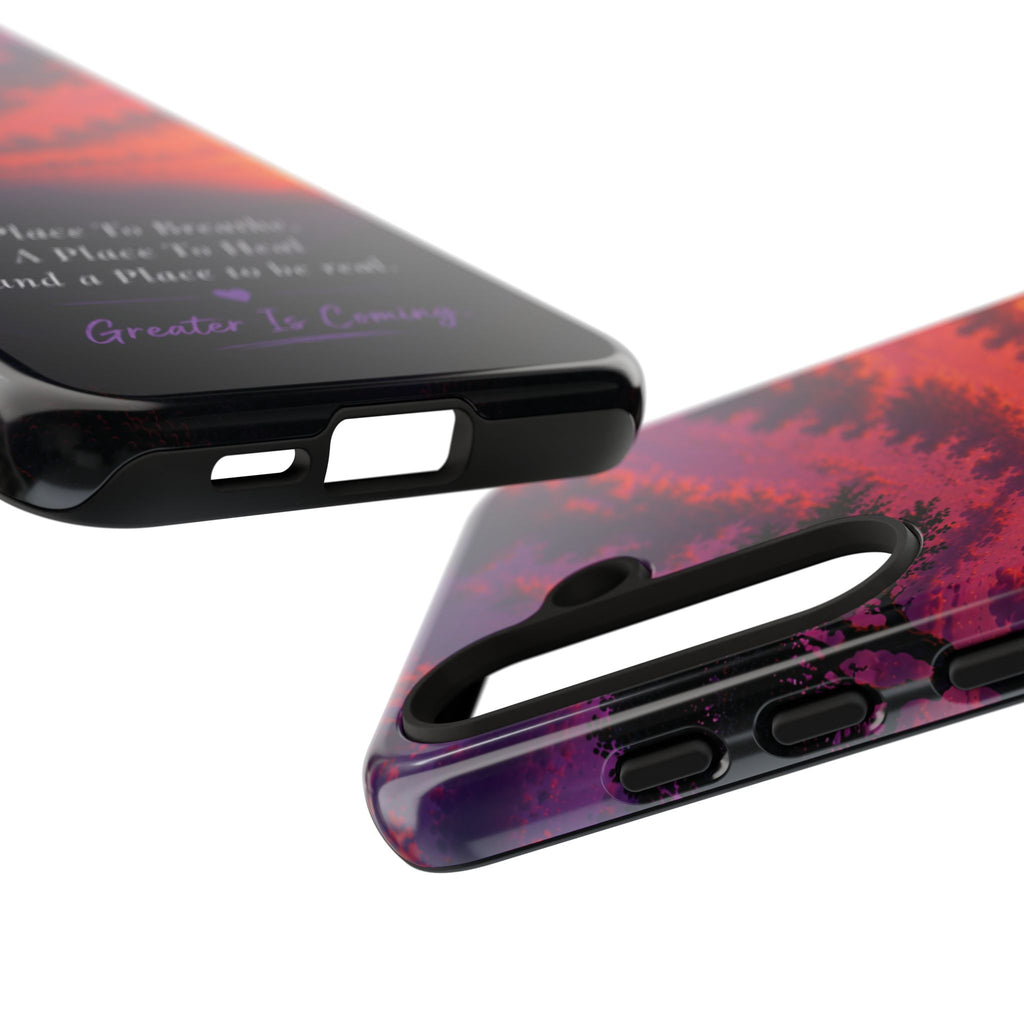 Sunset Serenity Phone Case – “A Place To Breathe, A Place To Heal” Inspirational Galaxy Case