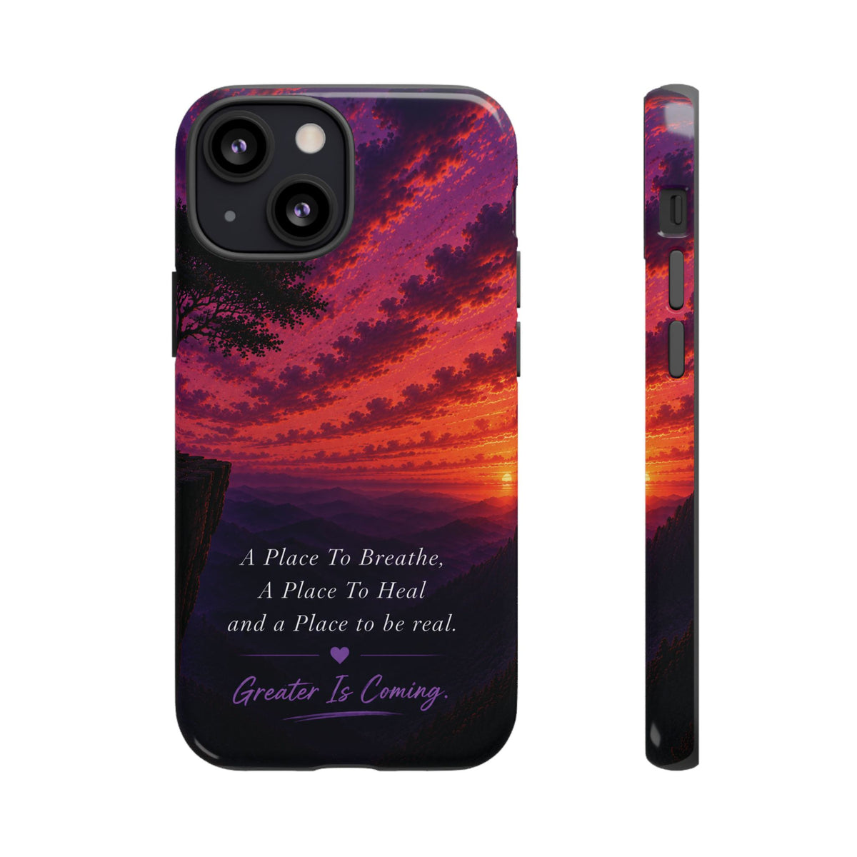 Sunset Serenity Phone Case – “A Place To Breathe, A Place To Heal” Inspirational Galaxy Case