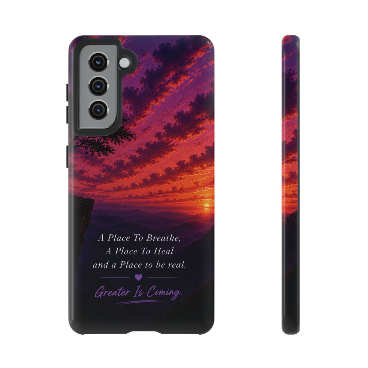 Sunset Serenity Phone Case – “A Place To Breathe, A Place To Heal” Inspirational Galaxy Case