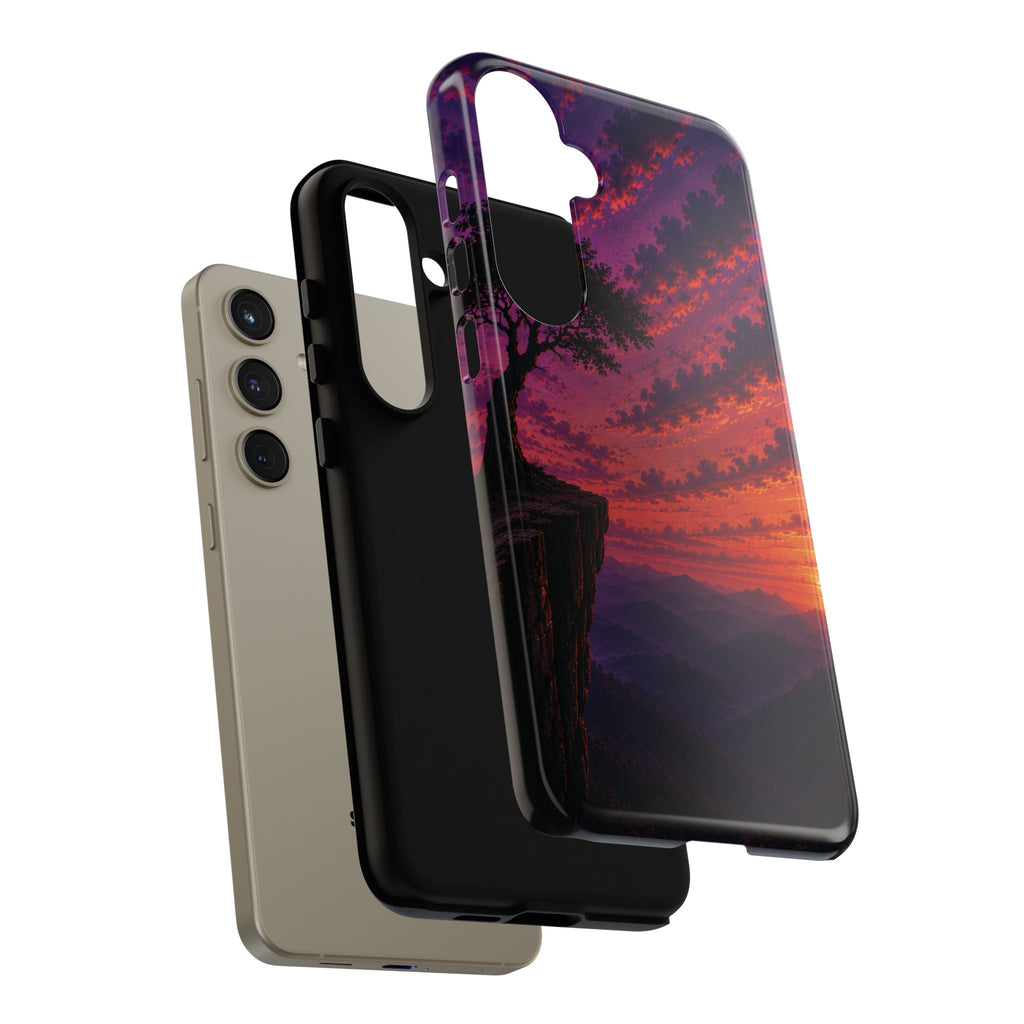 Sunset Cliff Tough Phone Case - Vibrant Purple Orange Landscape for Galaxy & iPhone
