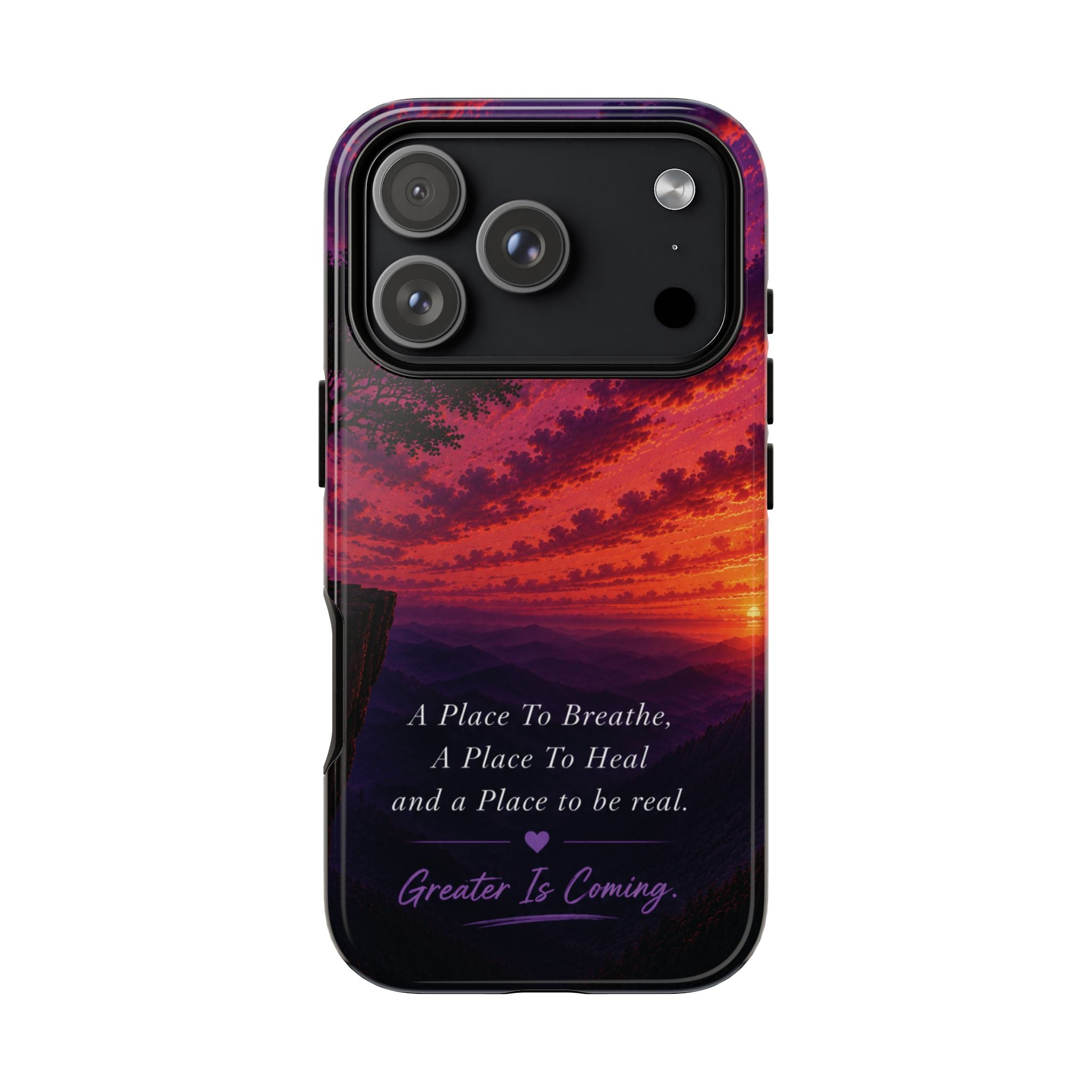 Sunset Serenity Phone Case – “A Place To Breathe, A Place To Heal” Inspirational Galaxy Case