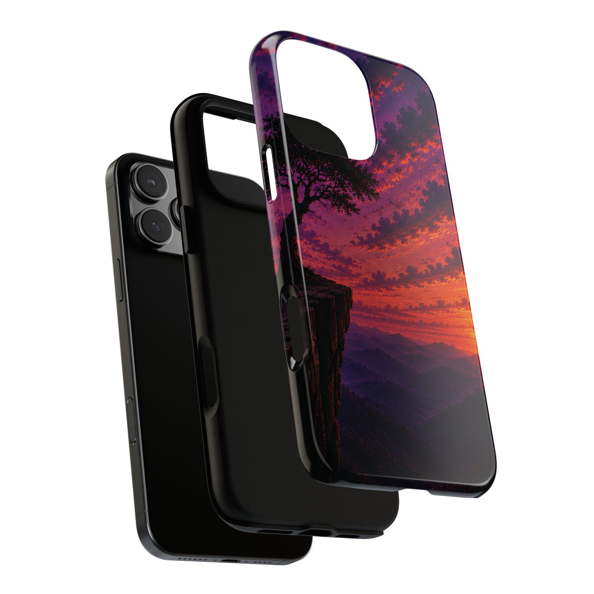 Sunset Cliff Tough Phone Case - Vibrant Purple Orange Landscape for Galaxy & iPhone