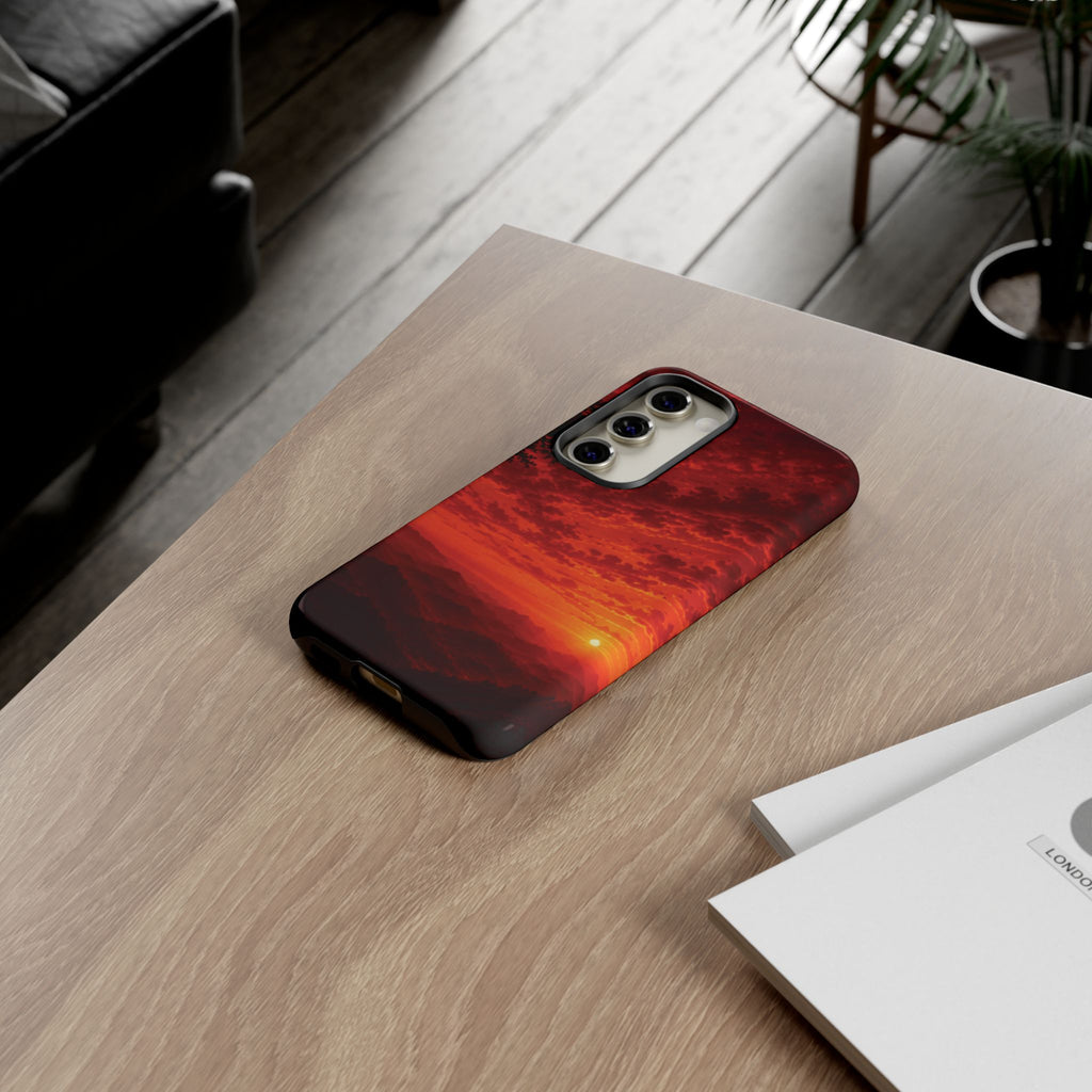 Sunset Mountain Tough Phone Case — Red Horizon Landscape Protective Case