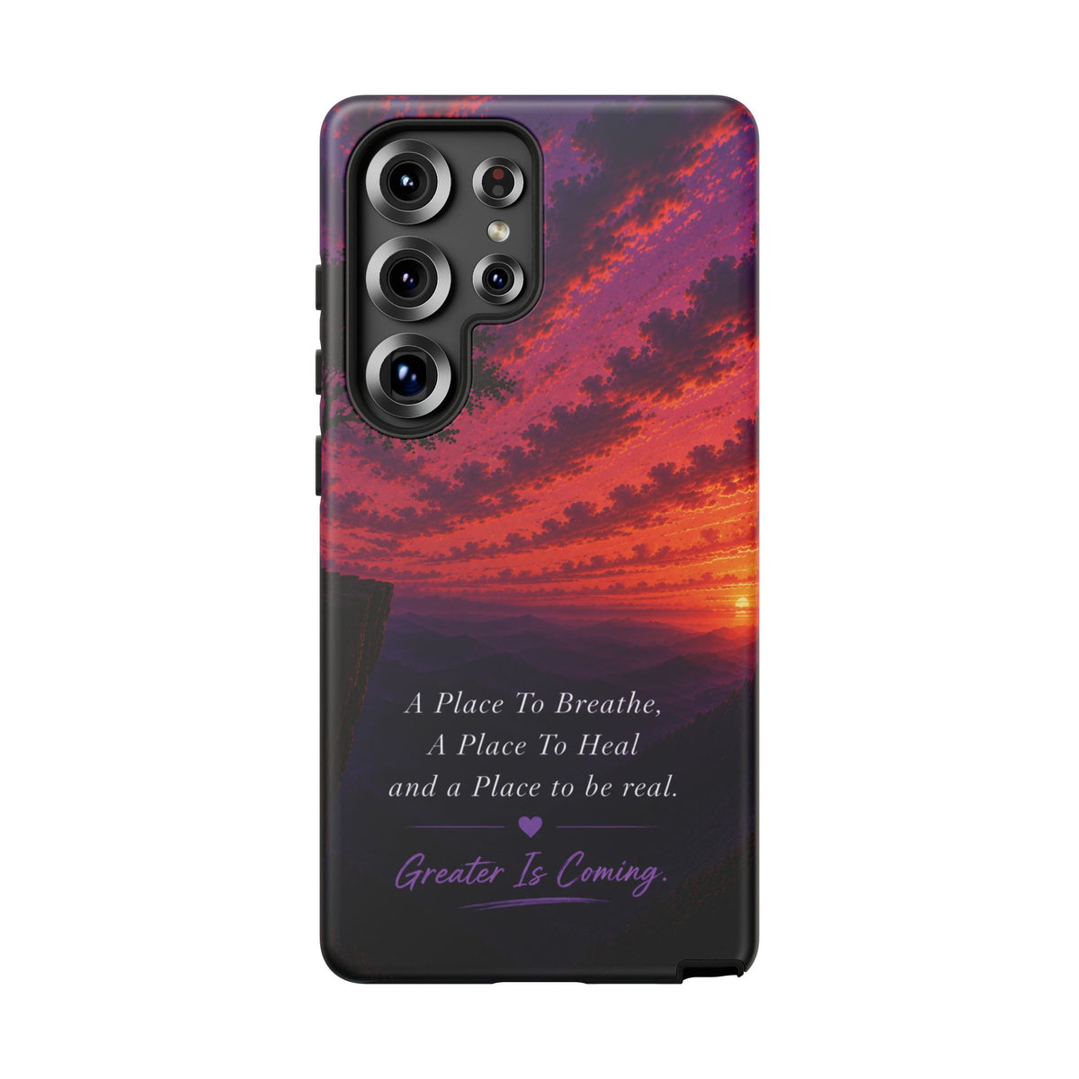 Sunset Serenity Phone Case – “A Place To Breathe, A Place To Heal” Inspirational Galaxy Case