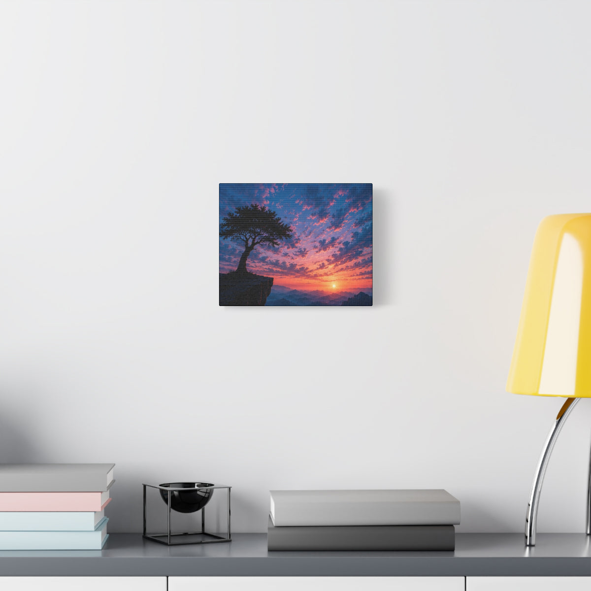 Sunset Cliff Canvas Wall Art — Tree Silhouette Matte Stretched Print