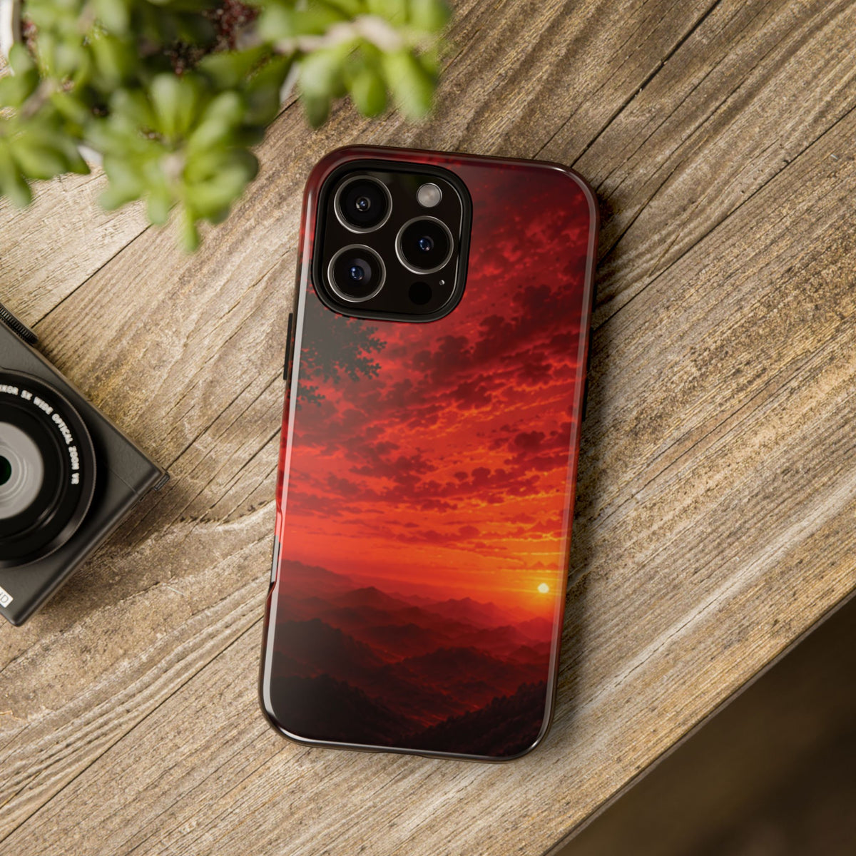 Sunset Mountain Tough Phone Case — Red Horizon Landscape Protective Case