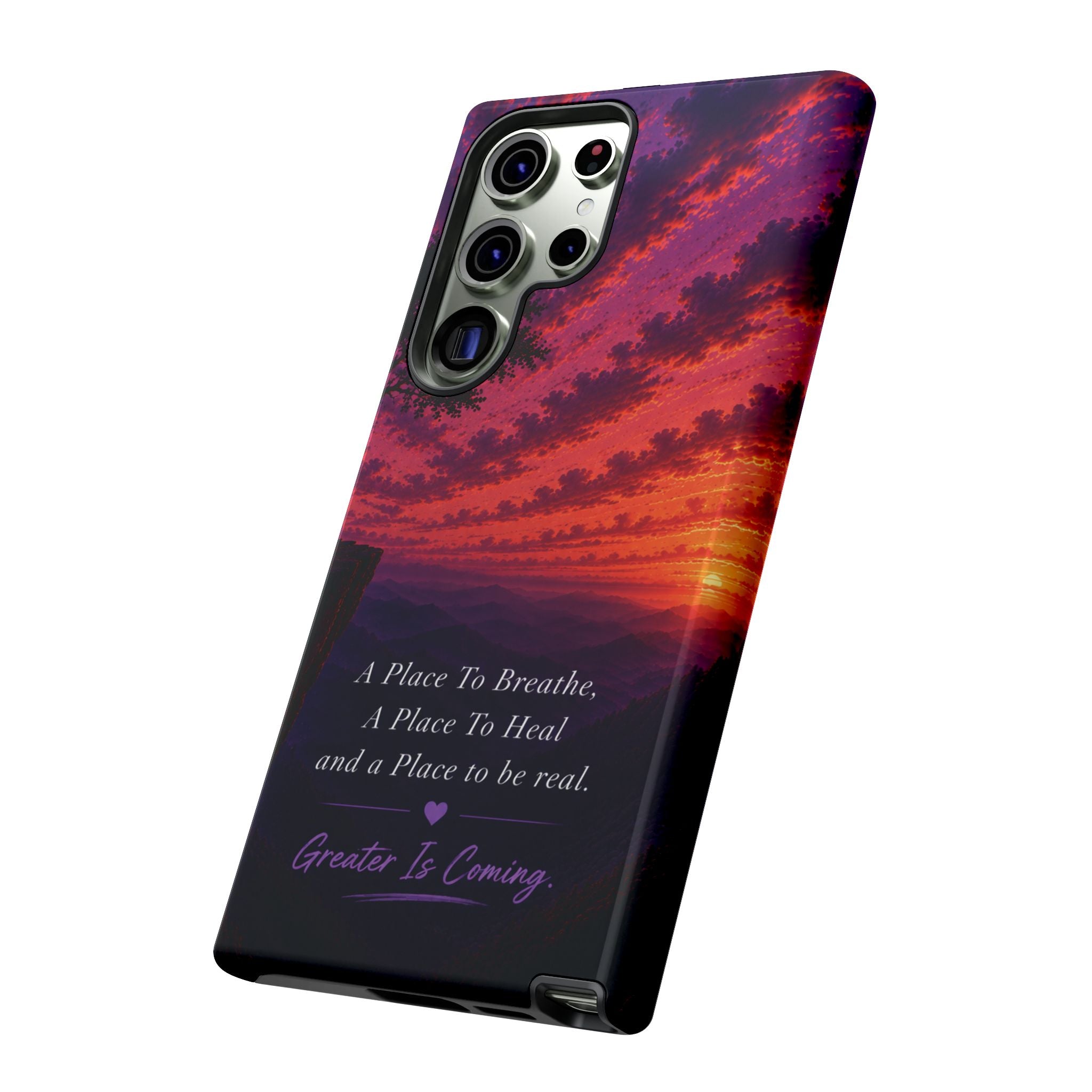 Sunset Serenity Phone Case – “A Place To Breathe, A Place To Heal” Inspirational Galaxy Case