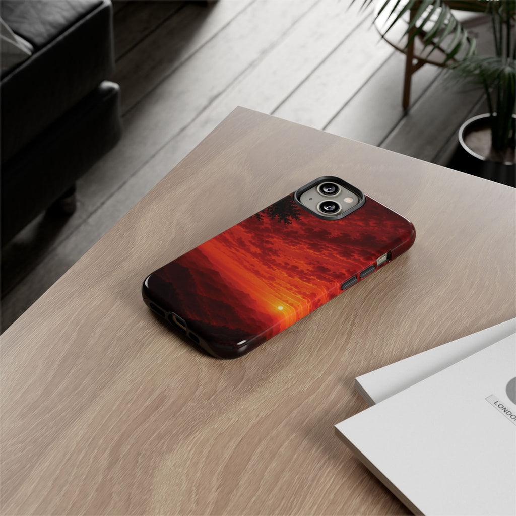Sunset Mountain Tough Phone Case — Red Horizon Landscape Protective Case