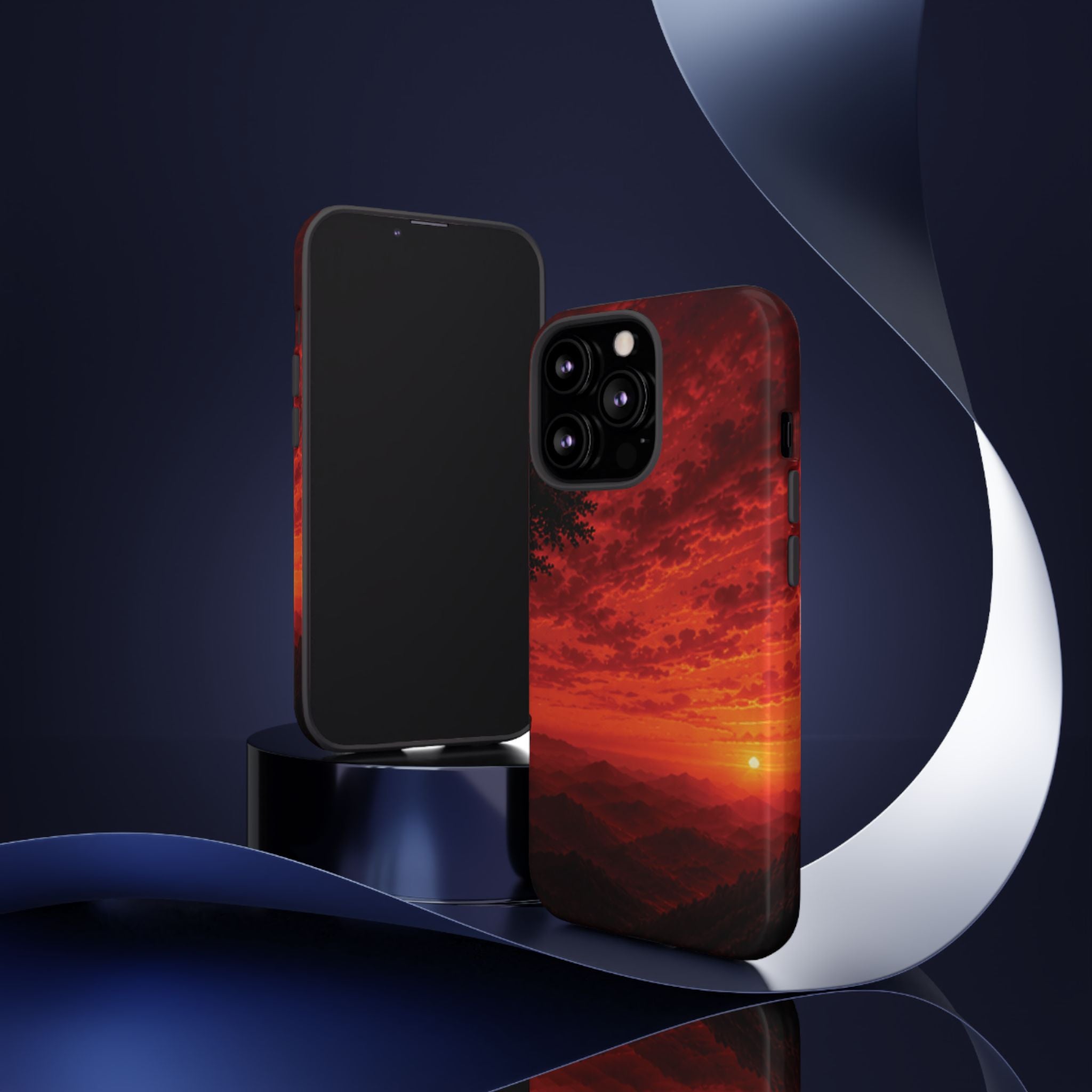 Sunset Mountain Tough Phone Case — Red Horizon Landscape Protective Case