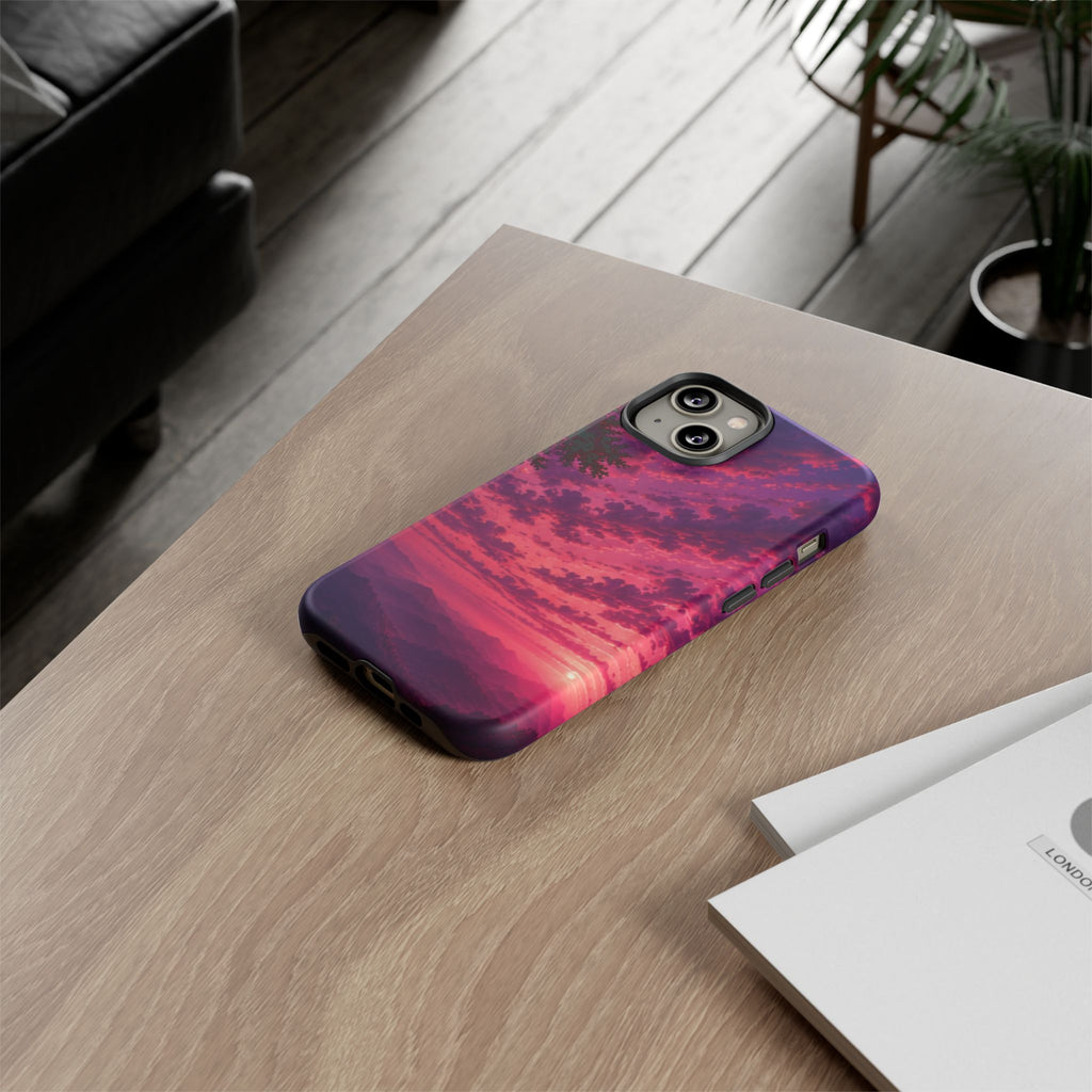Sunset Mountain Phone Case — Purple Pink Scenic Tough Case