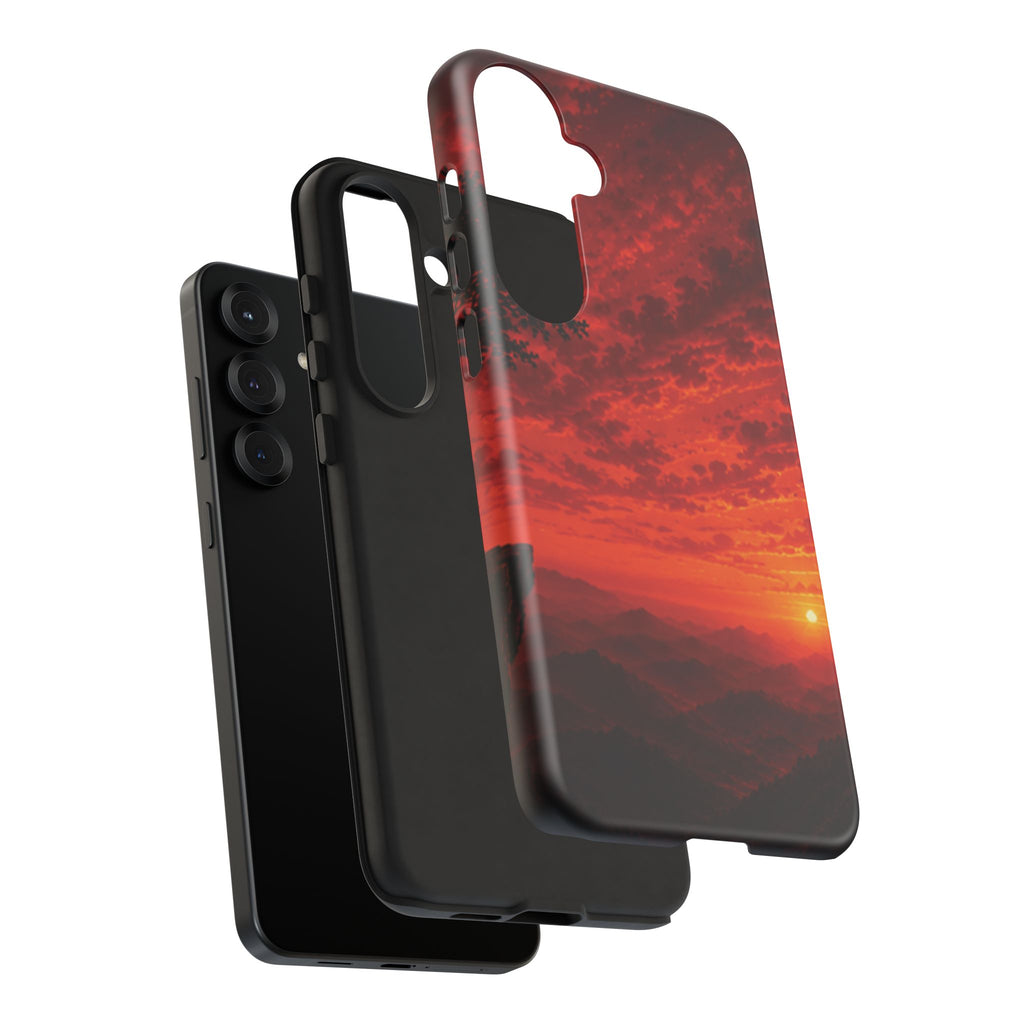 Sunset Mountain Tough Phone Case — Red Horizon Landscape Protective Case