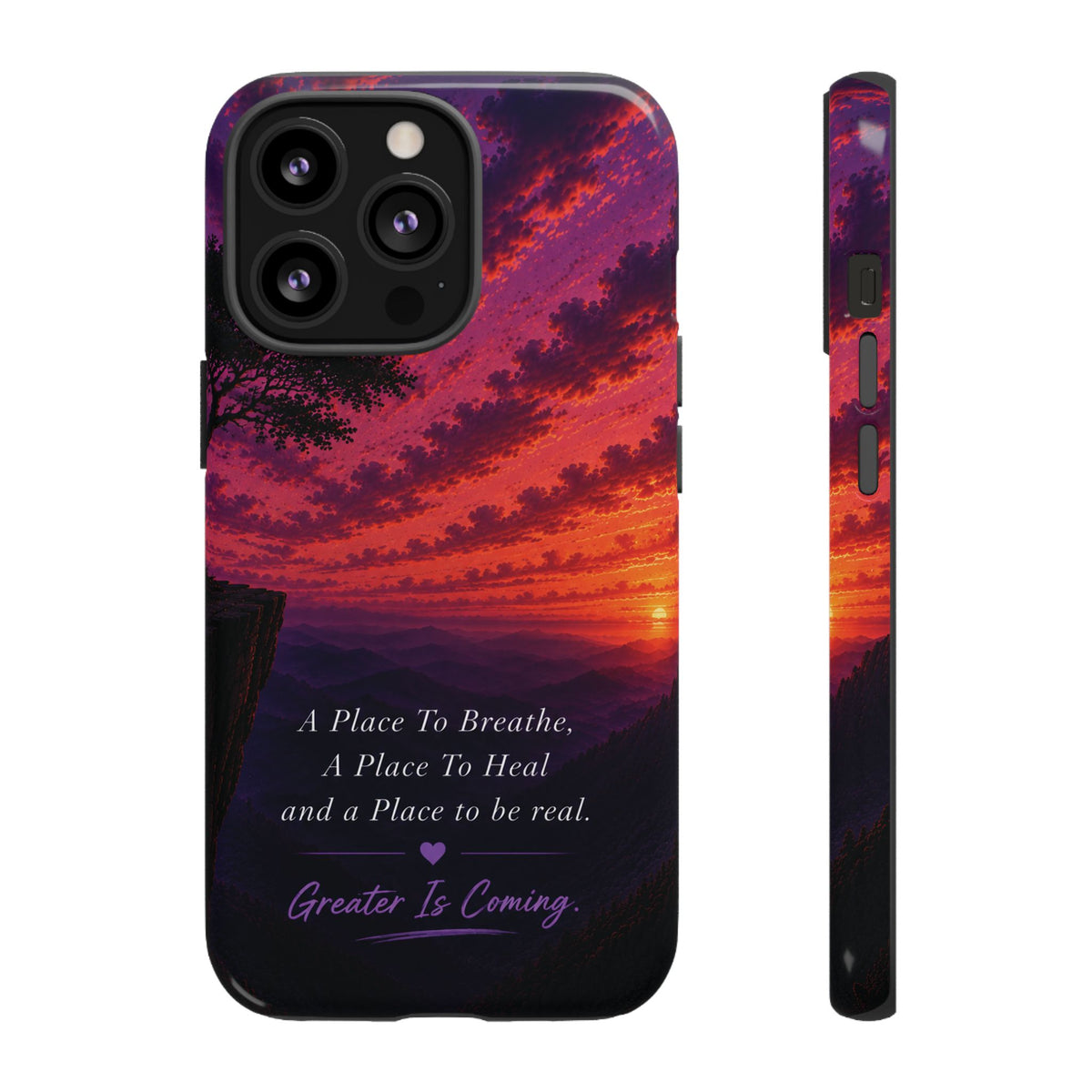 Sunset Serenity Phone Case – “A Place To Breathe, A Place To Heal” Inspirational Galaxy Case