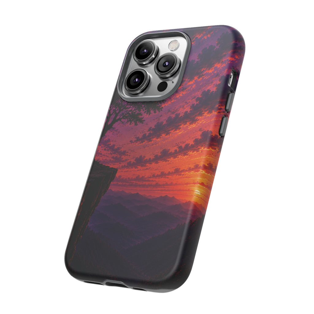 Sunset Cliff Tough Phone Case - Vibrant Purple Orange Landscape for Galaxy & iPhone