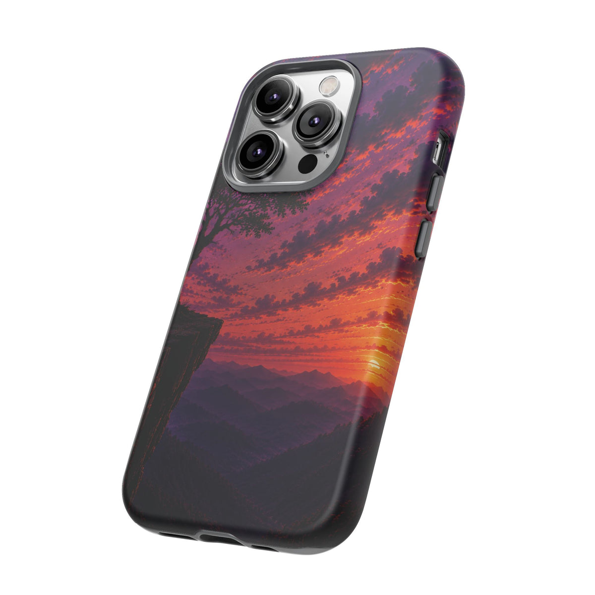 Sunset Cliff Tough Phone Case - Vibrant Purple Orange Landscape for Galaxy & iPhone