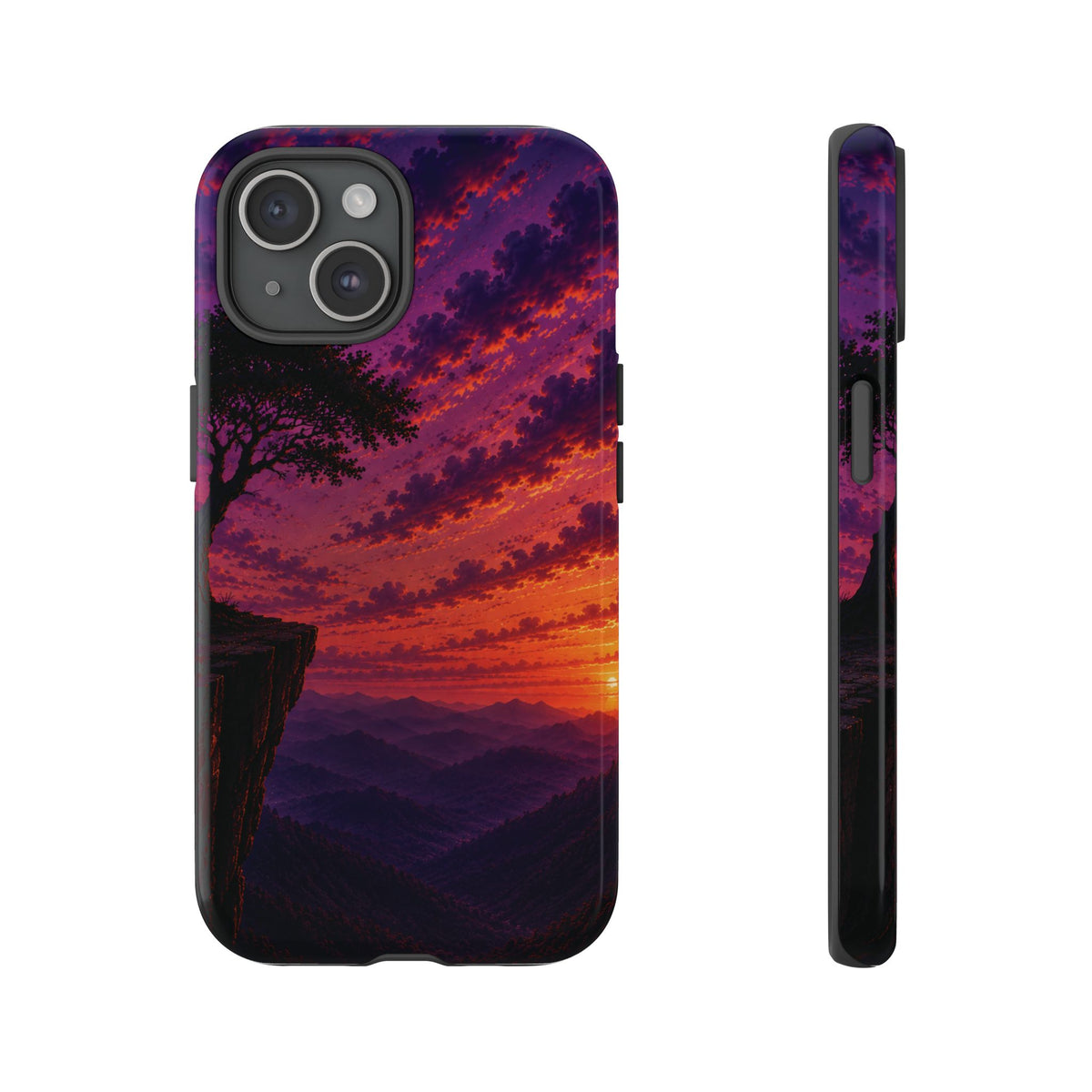 Sunset Cliff Tough Phone Case - Vibrant Purple Orange Landscape for Galaxy & iPhone