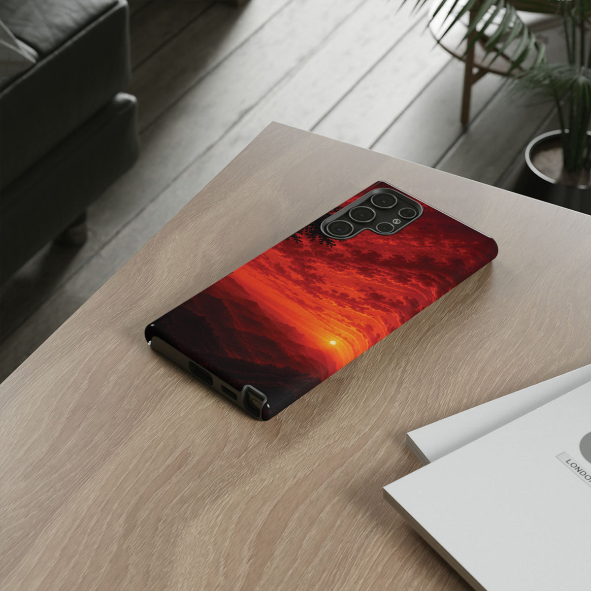 Sunset Mountain Tough Phone Case — Red Horizon Landscape Protective Case