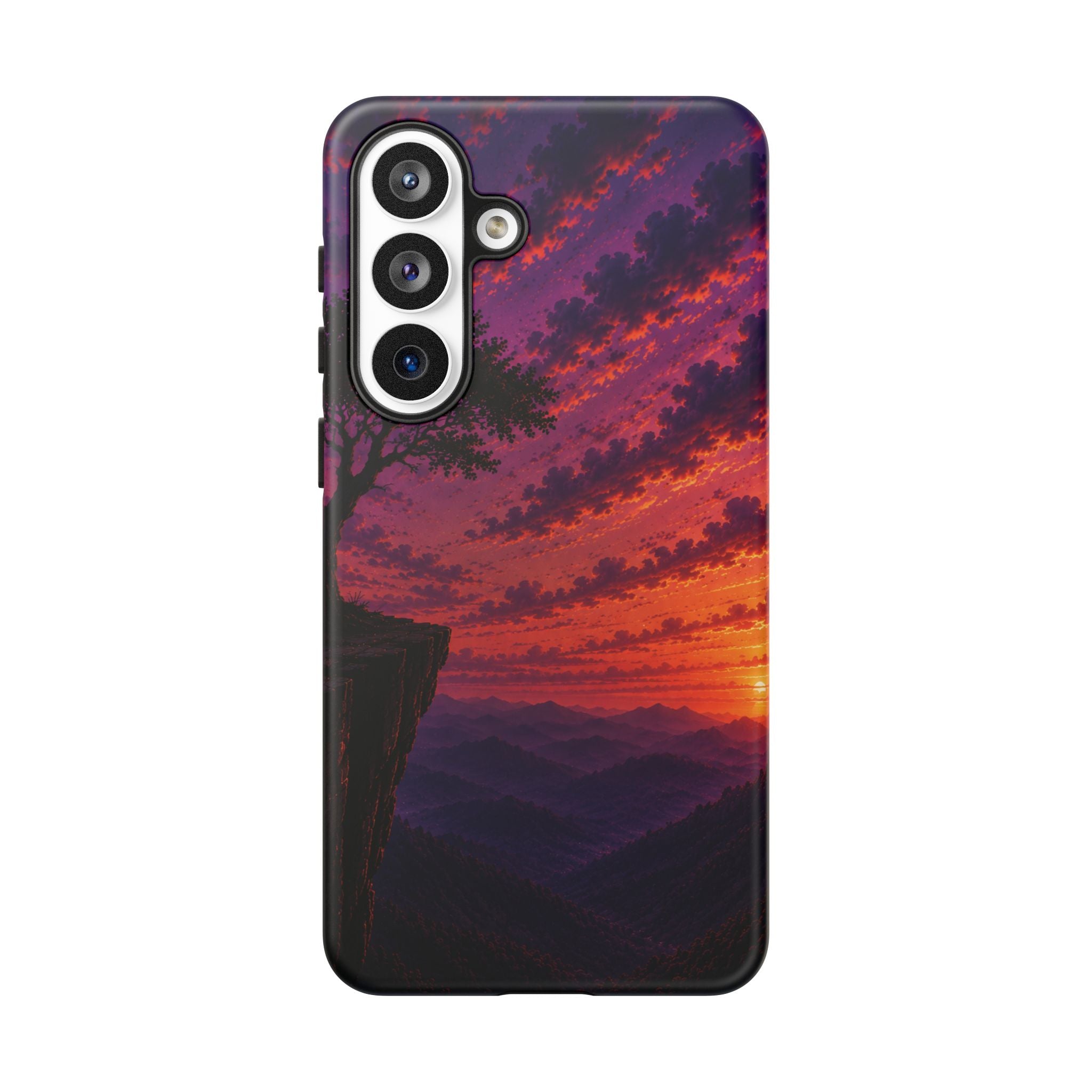 Sunset Cliff Tough Phone Case - Vibrant Purple Orange Landscape for Galaxy & iPhone