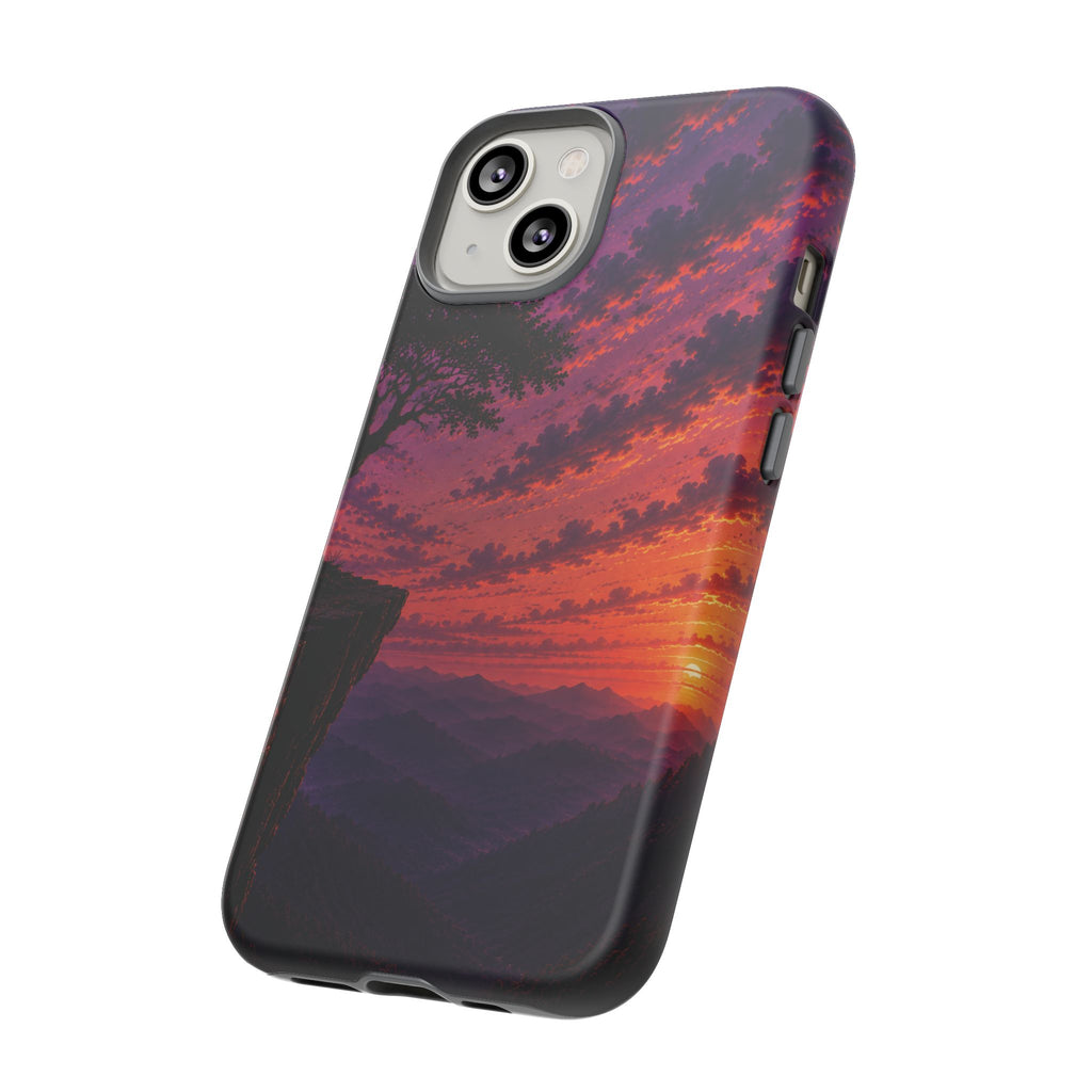 Sunset Cliff Tough Phone Case - Vibrant Purple Orange Landscape for Galaxy & iPhone