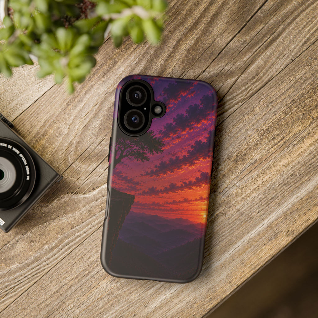 Sunset Cliff Tough Phone Case - Vibrant Purple Orange Landscape for Galaxy & iPhone