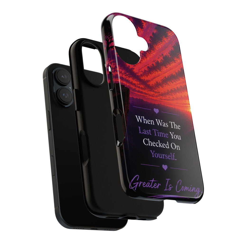Inspirational Phone Case - "When Was The Last Time You Checked On Yourself?" Sunset Self-Care Quote