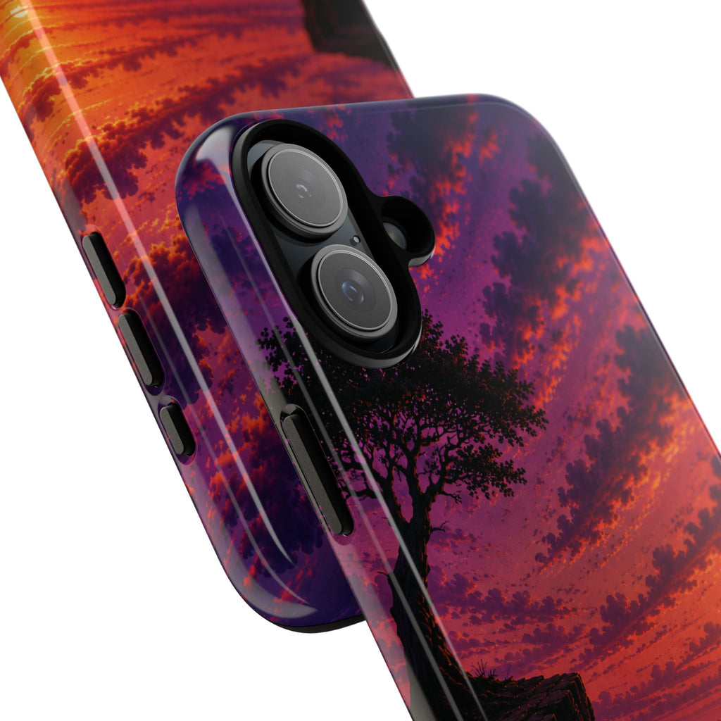 Sunset Cliff Tough Phone Case - Vibrant Purple Orange Landscape for Galaxy & iPhone