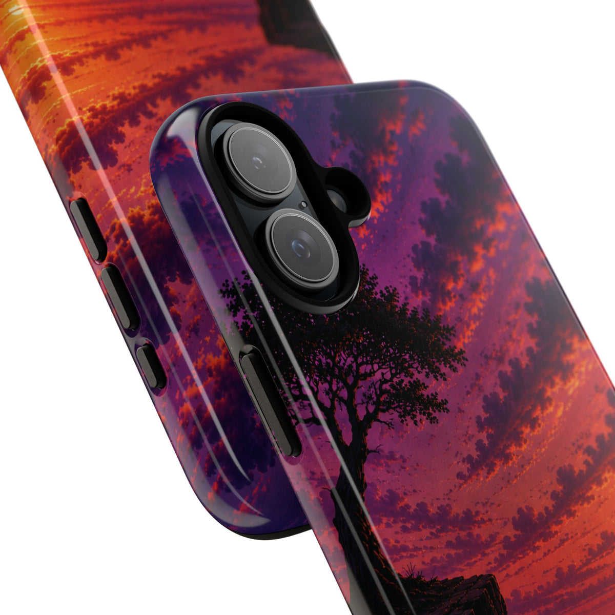 Sunset Cliff Tough Phone Case - Vibrant Purple Orange Landscape for Galaxy & iPhone