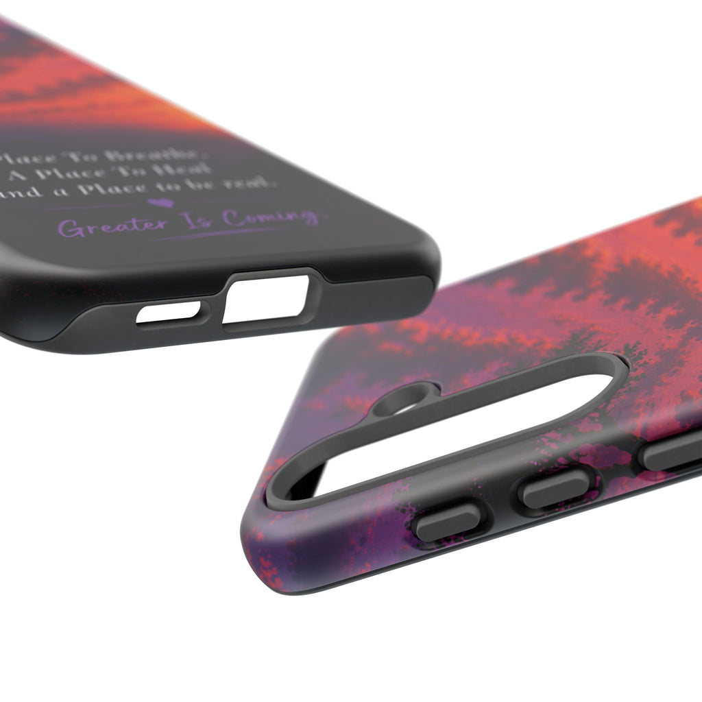 Sunset Serenity Phone Case – “A Place To Breathe, A Place To Heal” Inspirational Galaxy Case