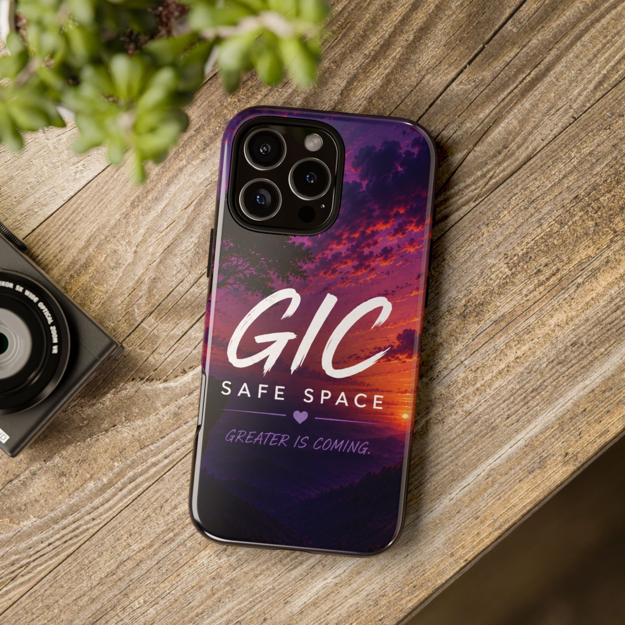 GIC Safe Space Tough Phone Case — "Greater Is Coming" Sunset Design