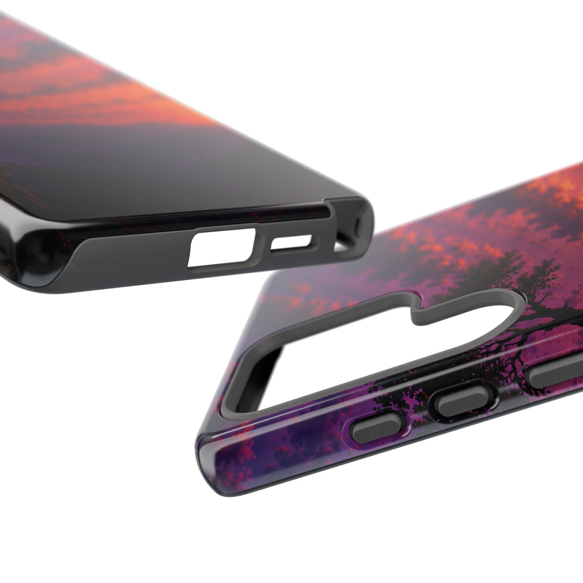 Sunset Cliff Tough Phone Case - Vibrant Purple Orange Landscape for Galaxy & iPhone