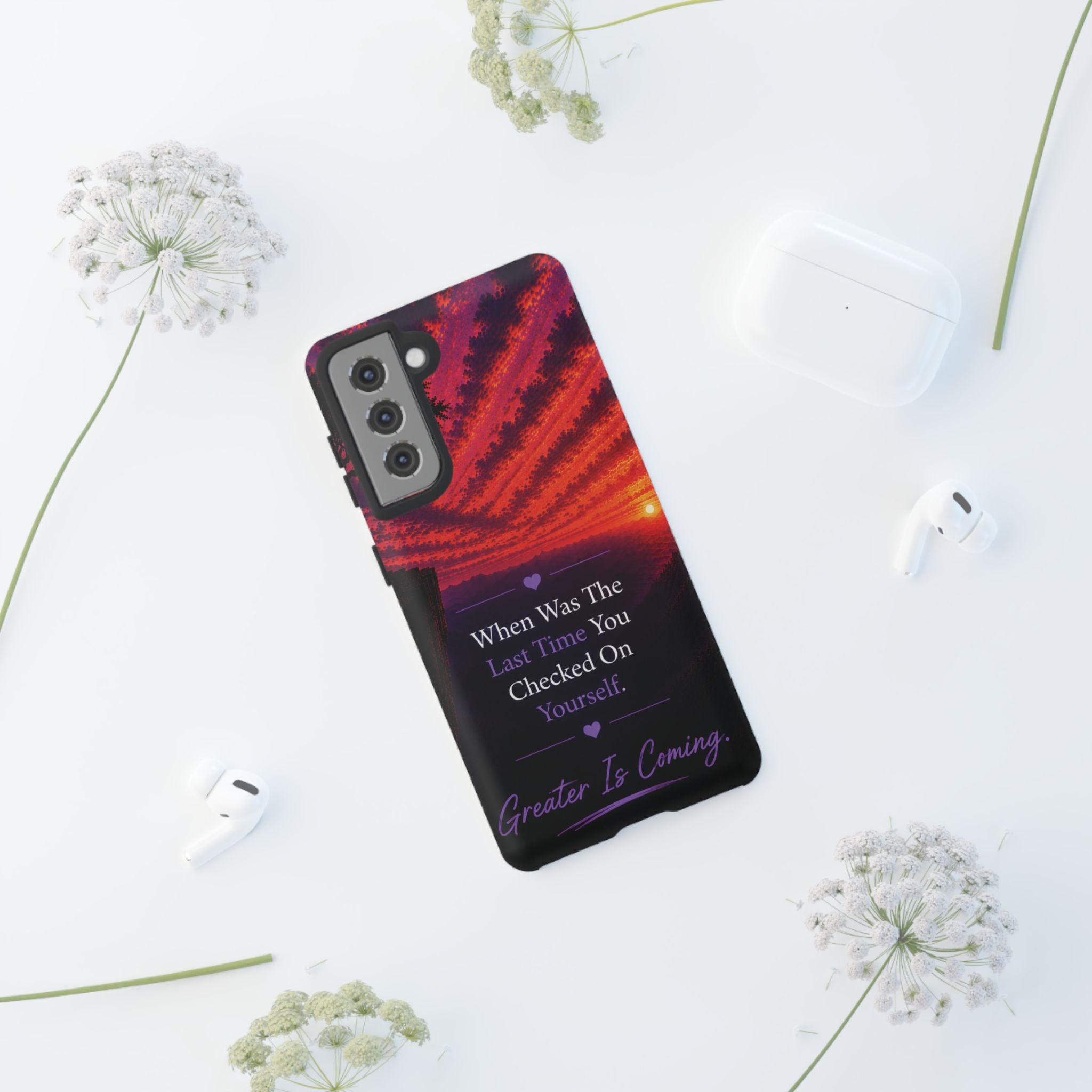 Inspirational Phone Case - "When Was The Last Time You Checked On Yourself?" Sunset Self-Care Quote