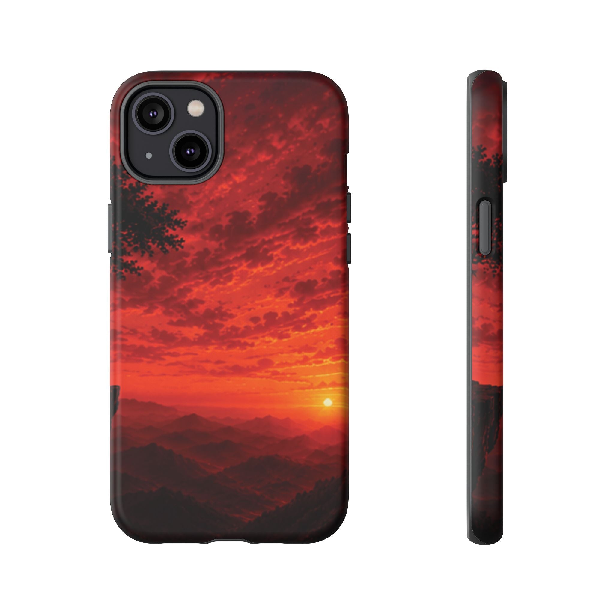 Sunset Mountain Tough Phone Case — Red Horizon Landscape Protective Case