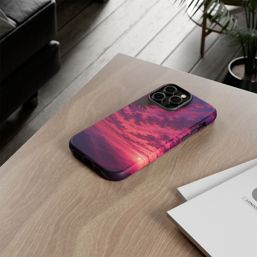 Sunset Mountain Phone Case — Purple Pink Scenic Tough Case