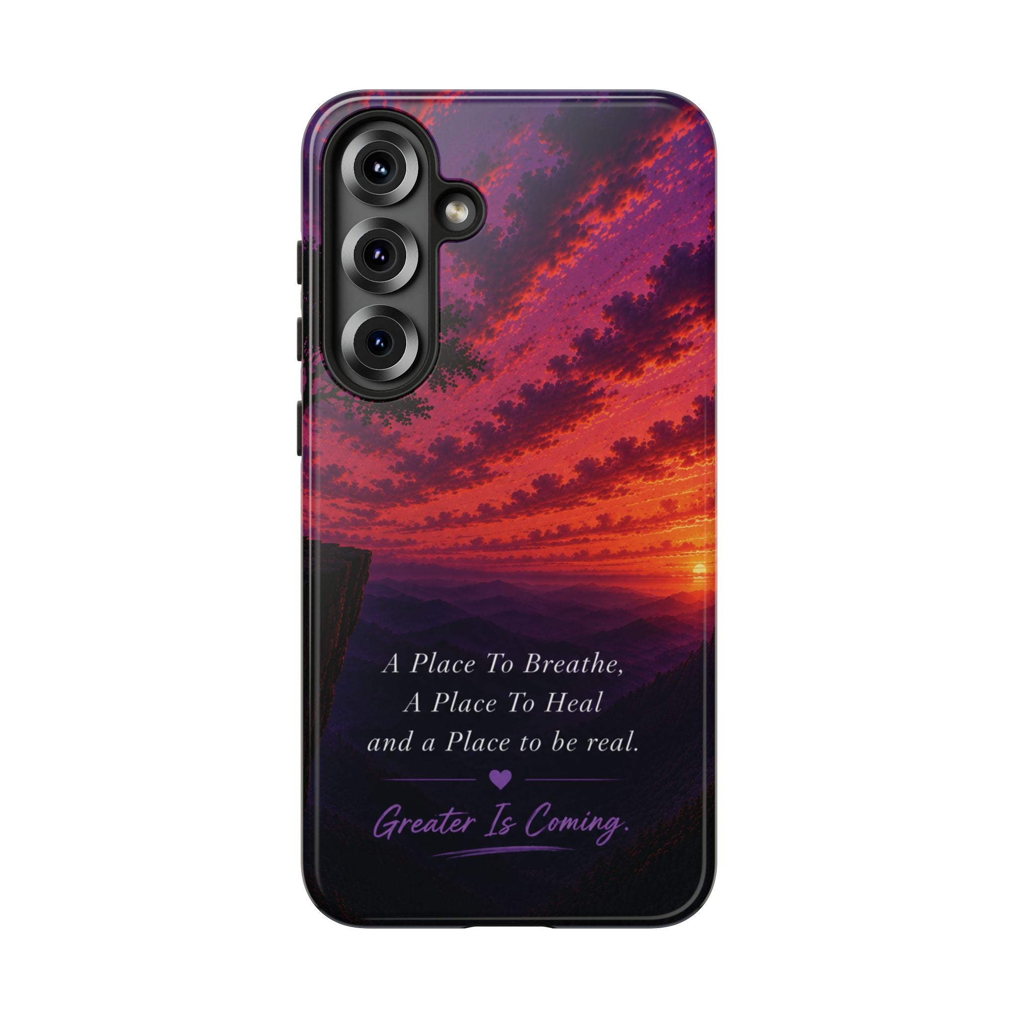Sunset Serenity Phone Case – “A Place To Breathe, A Place To Heal” Inspirational Galaxy Case