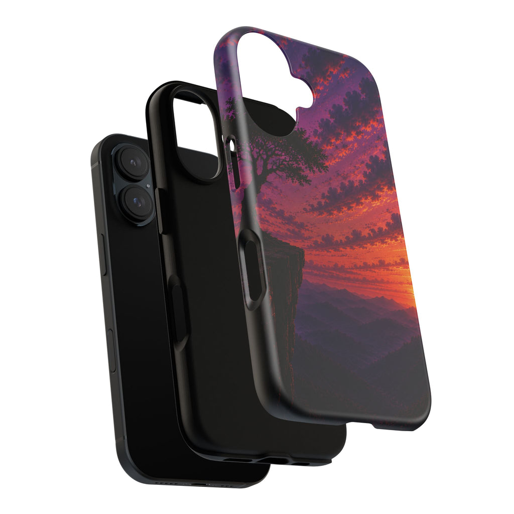 Sunset Cliff Tough Phone Case - Vibrant Purple Orange Landscape for Galaxy & iPhone