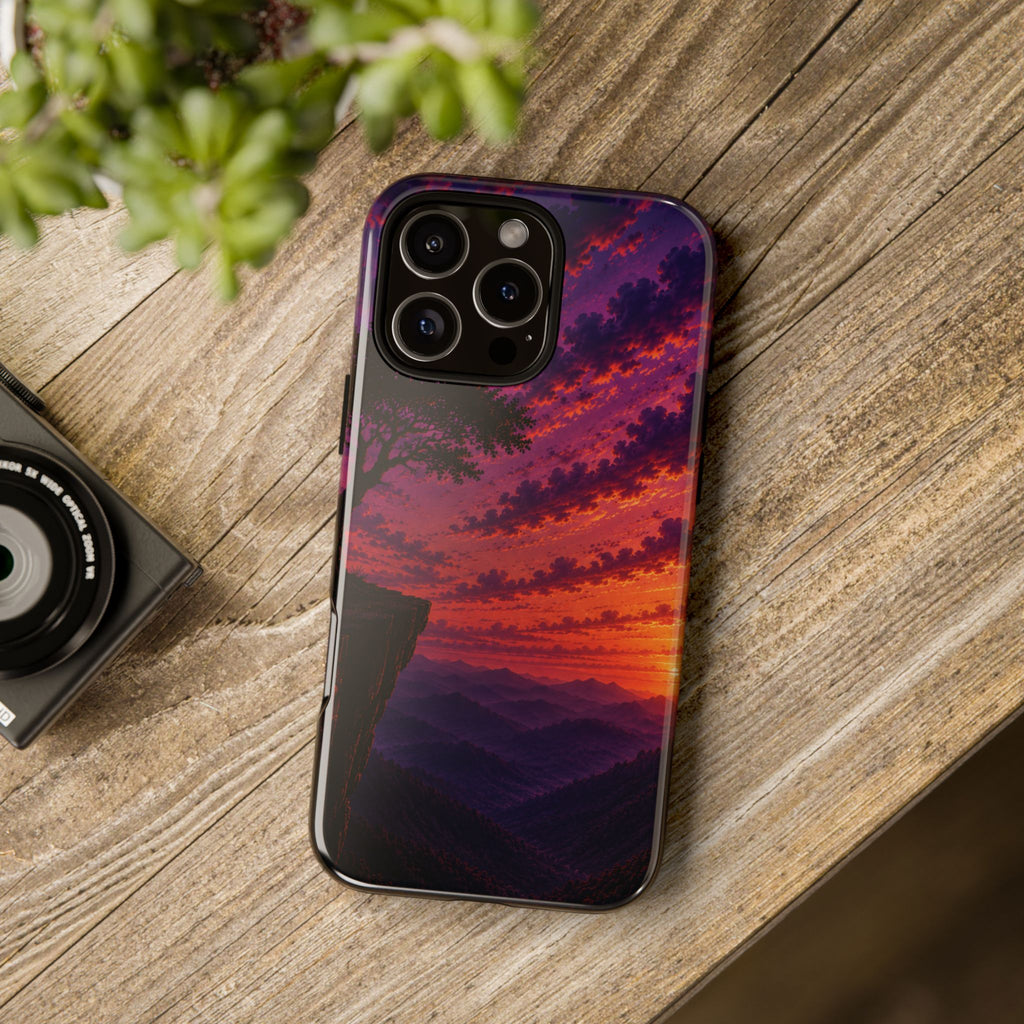 Sunset Cliff Tough Phone Case - Vibrant Purple Orange Landscape for Galaxy & iPhone