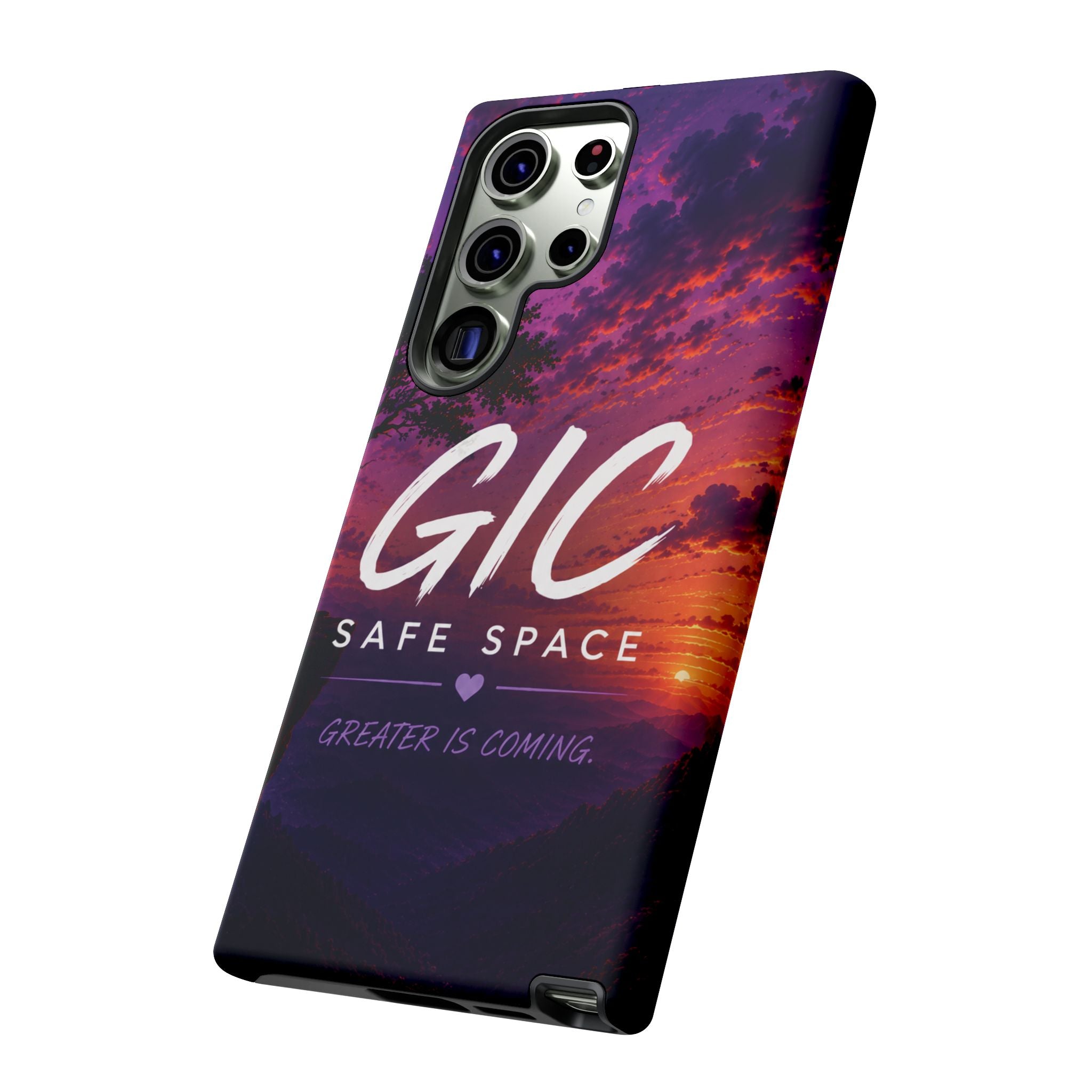 GIC Safe Space Tough Phone Case — "Greater Is Coming" Sunset Design