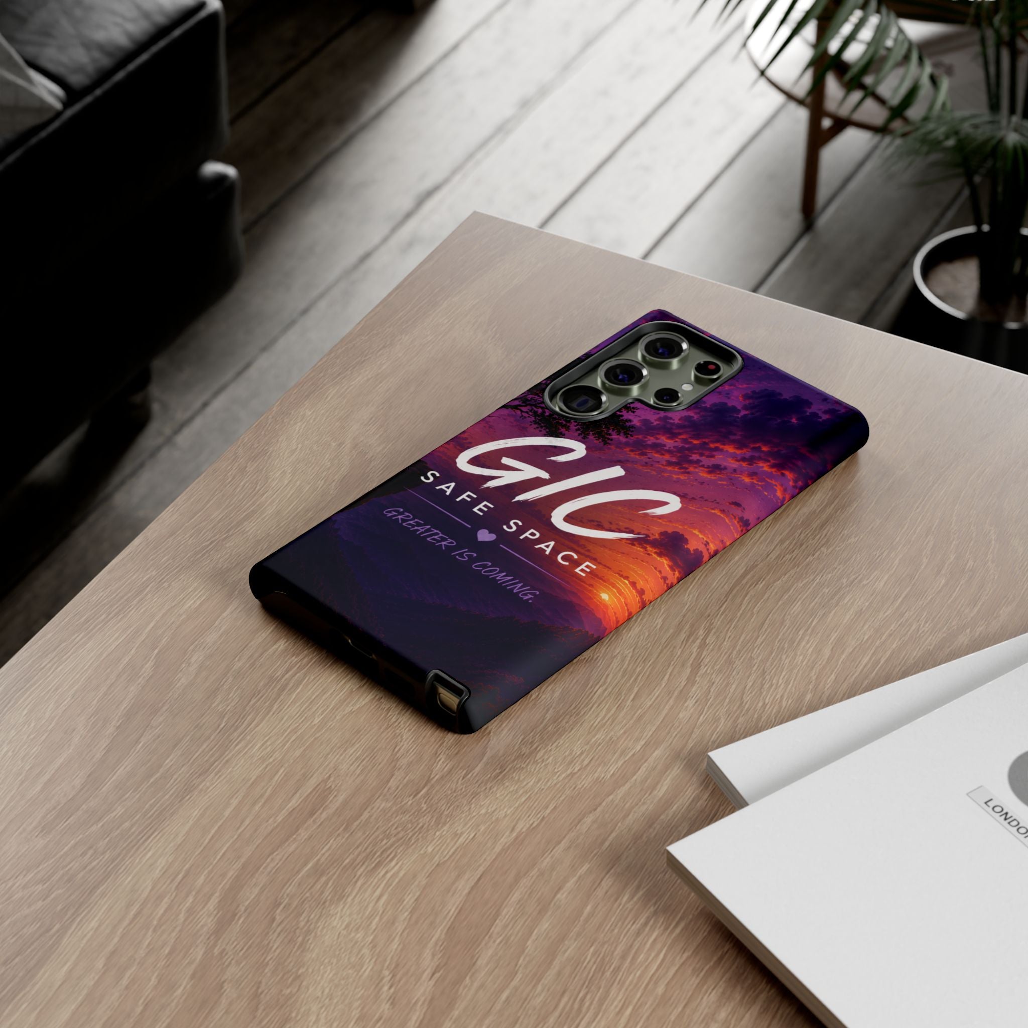 GIC Safe Space Tough Phone Case — "Greater Is Coming" Sunset Design