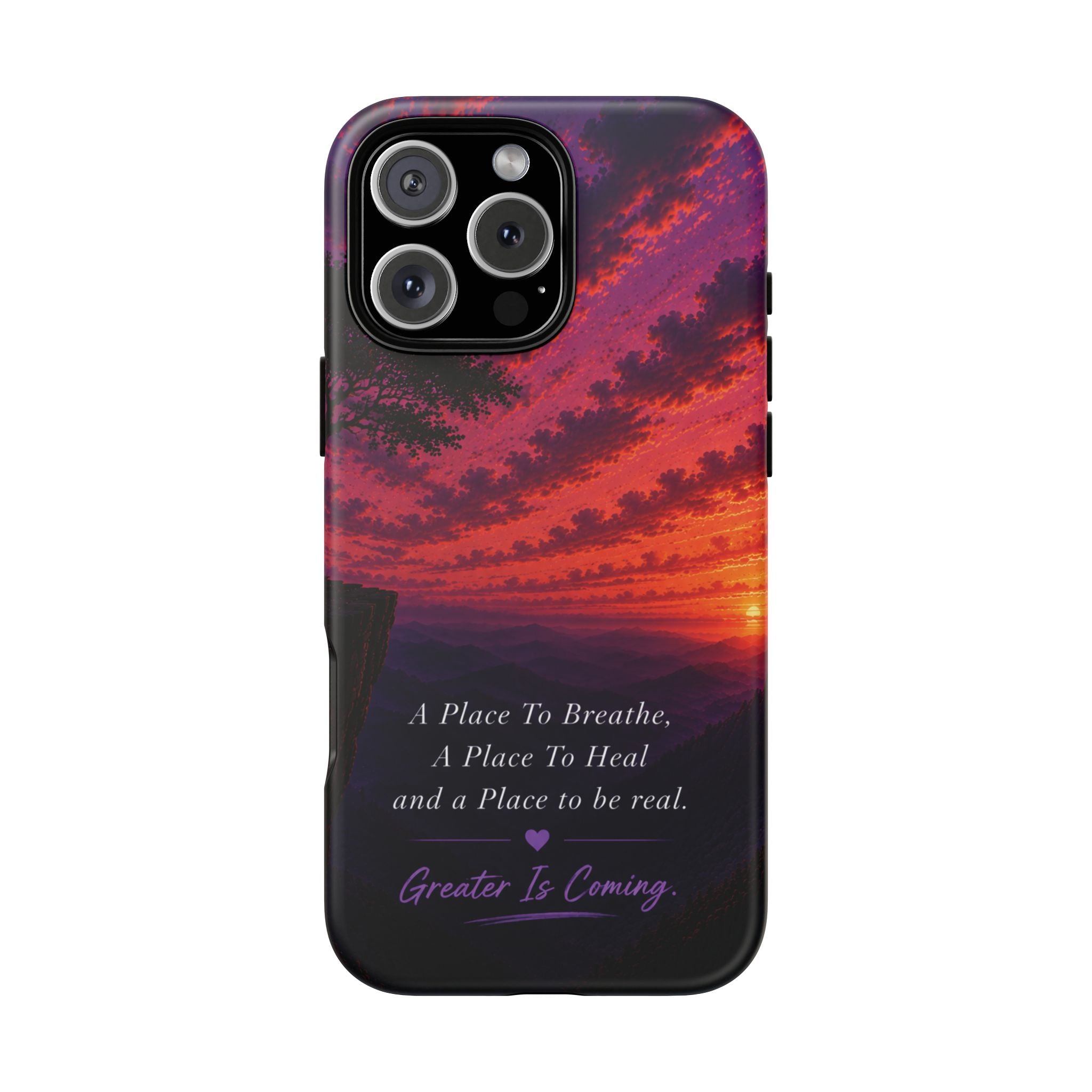 Sunset Serenity Phone Case – “A Place To Breathe, A Place To Heal” Inspirational Galaxy Case