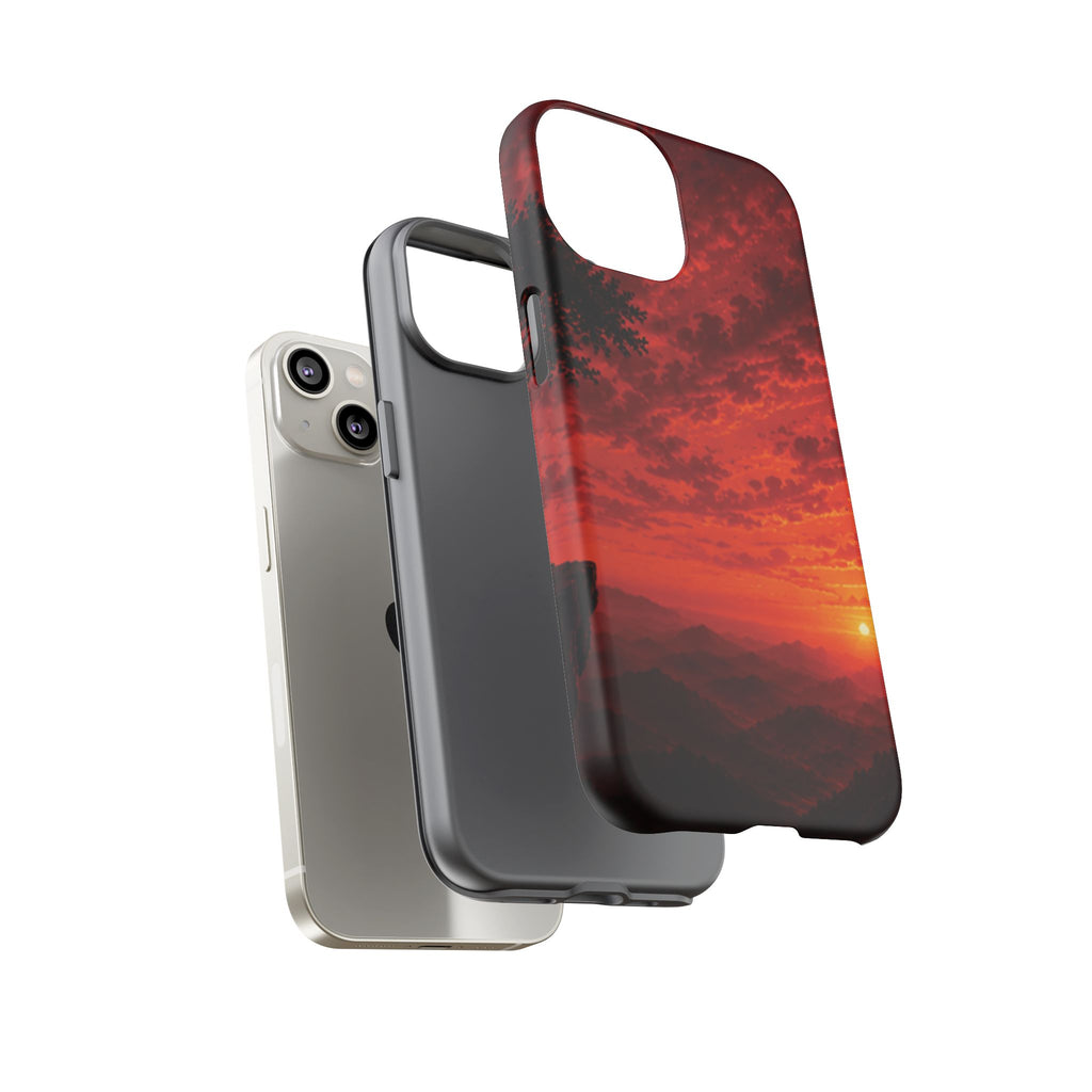Sunset Mountain Tough Phone Case — Red Horizon Landscape Protective Case