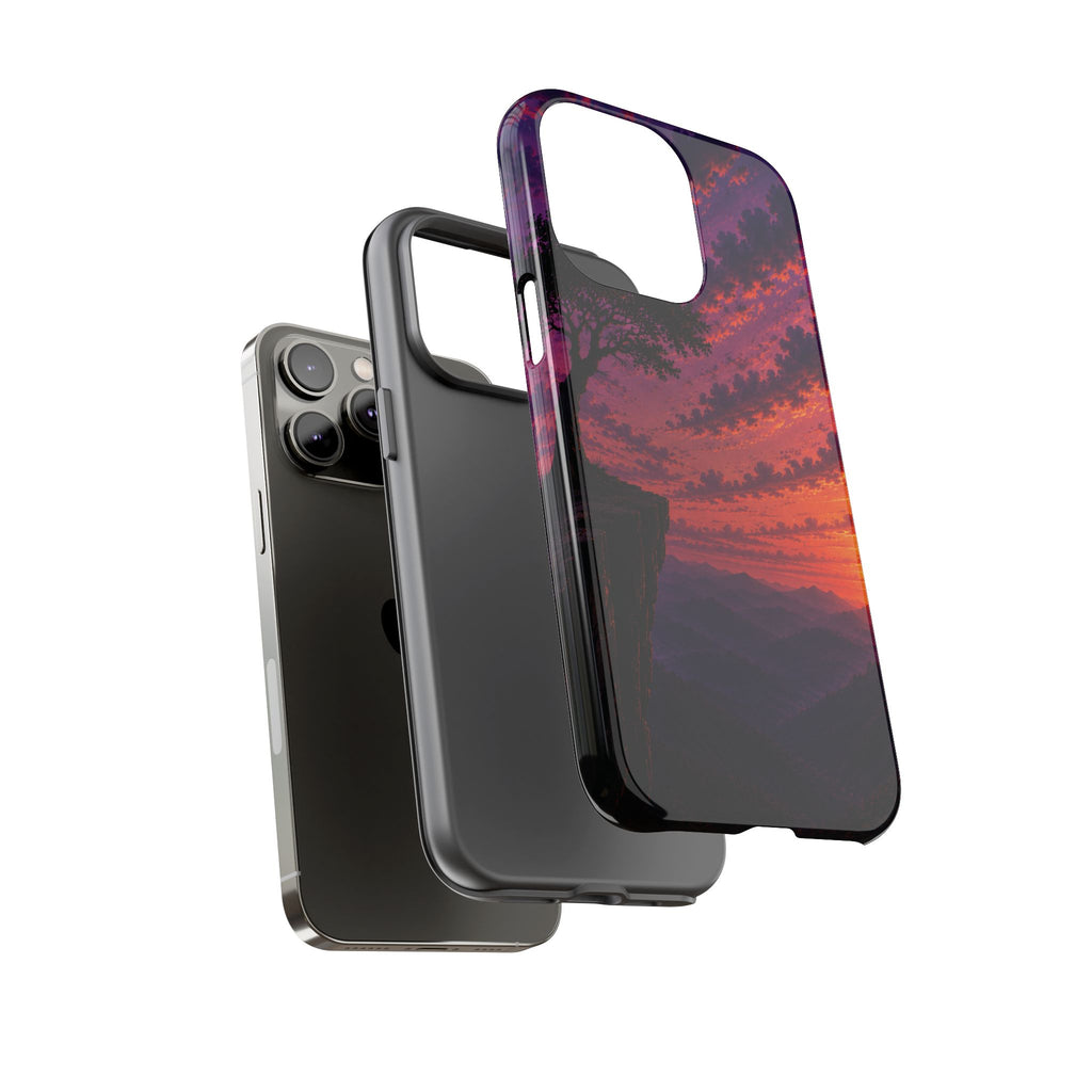 Sunset Cliff Tough Phone Case - Vibrant Purple Orange Landscape for Galaxy & iPhone