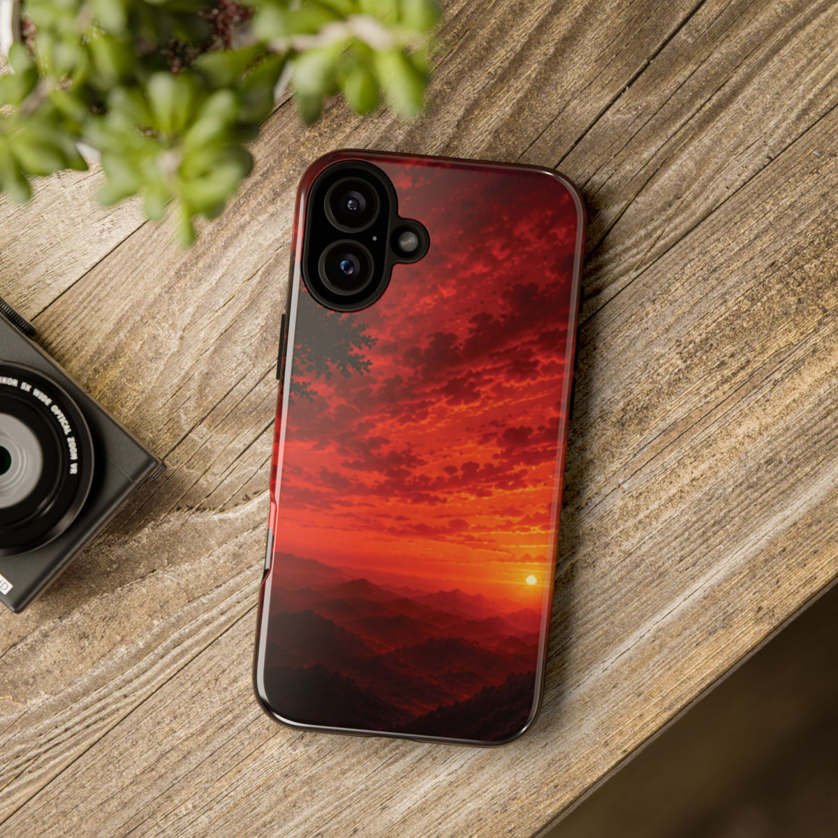 Sunset Mountain Tough Phone Case — Red Horizon Landscape Protective Case